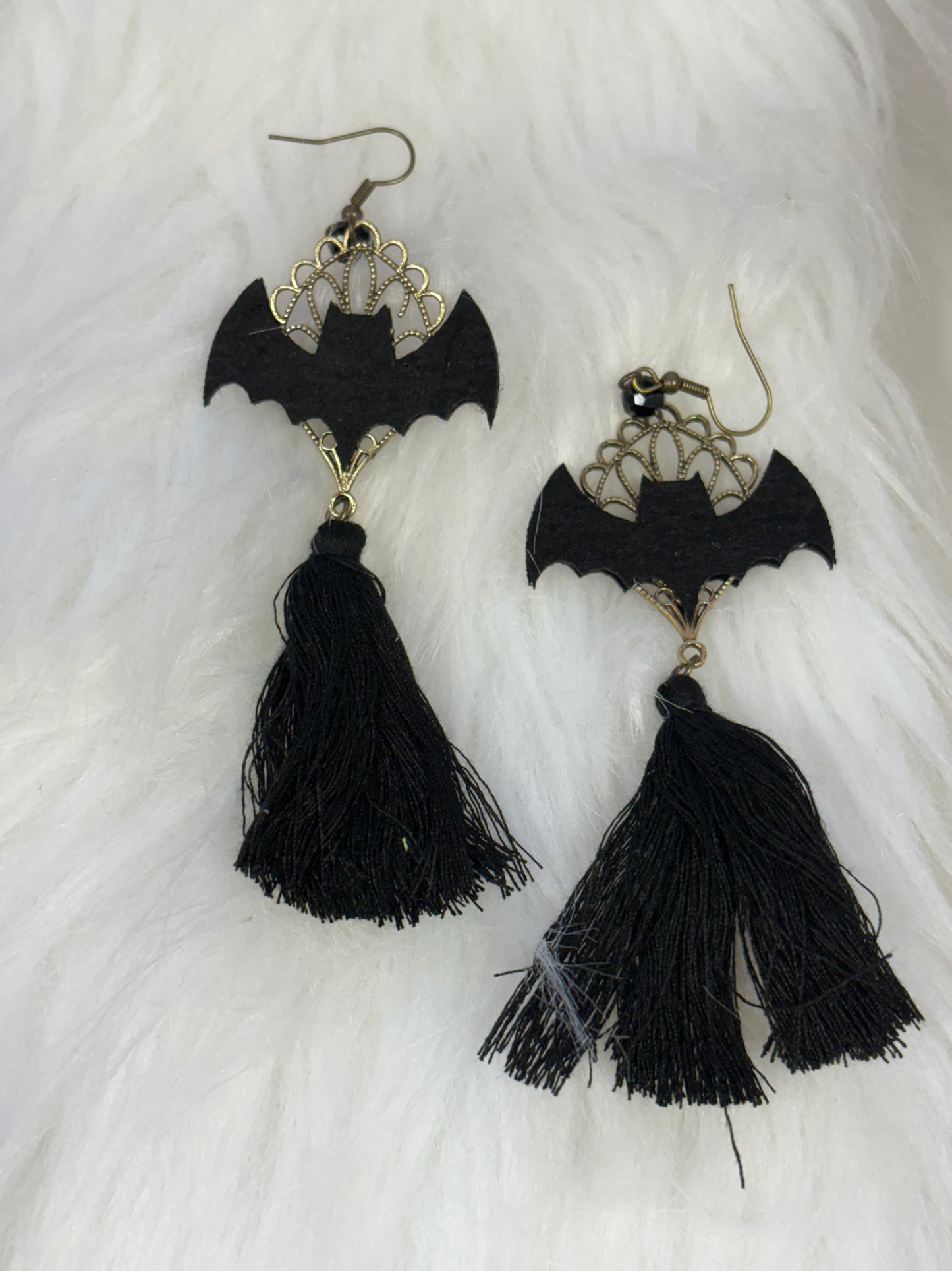 Black Bat Tassel Wire Earrings – Gothic Halloween Statement Jewelry