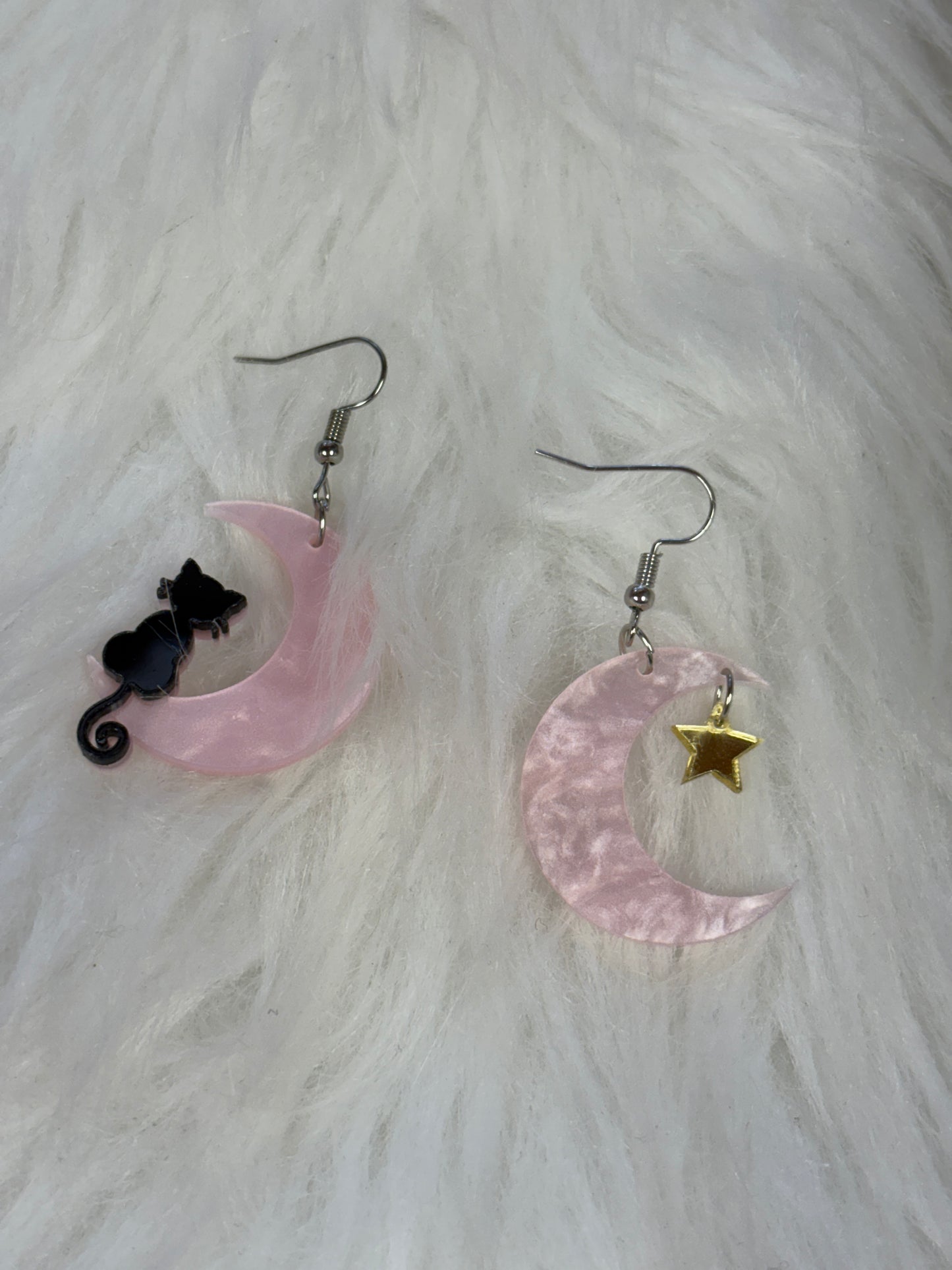 Moonlit Cat & Star Wire Earrings