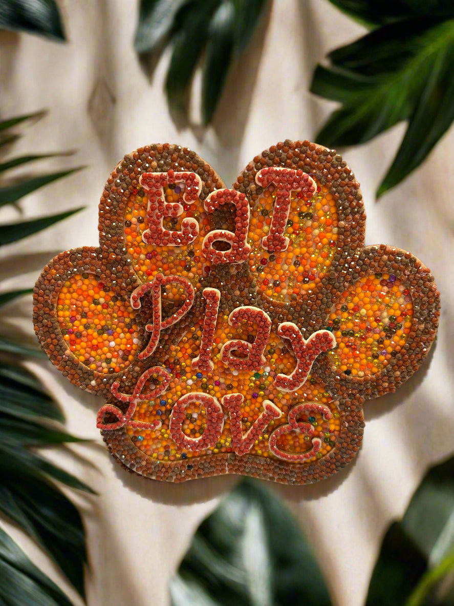 “Eat Play Love” Diamond Art Pawprint wooden home decor – Handmade Wooden Pet Lover Décor