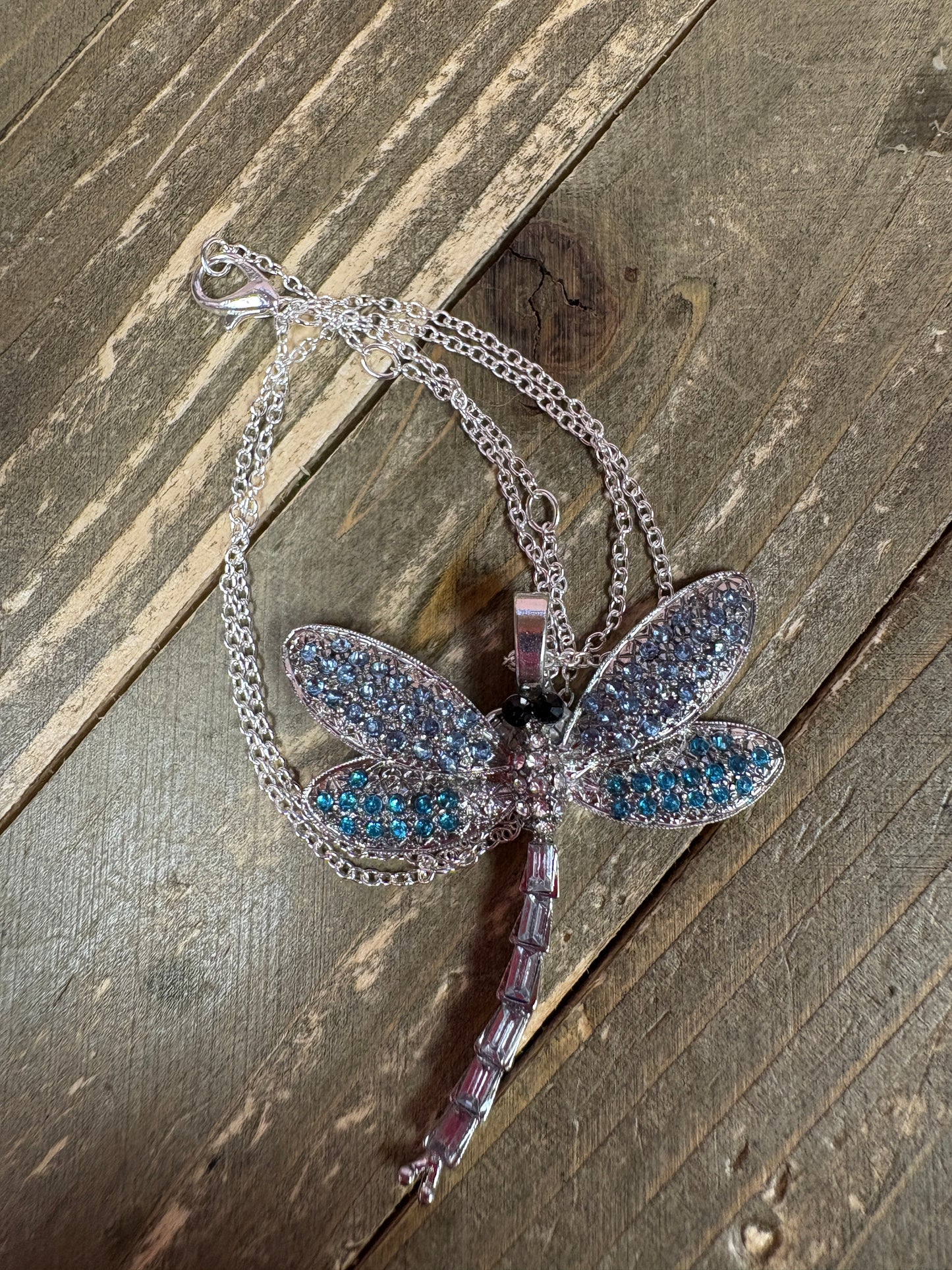 Sparkling Dragonfly Pendant Necklace on Silver Chain – 16"
