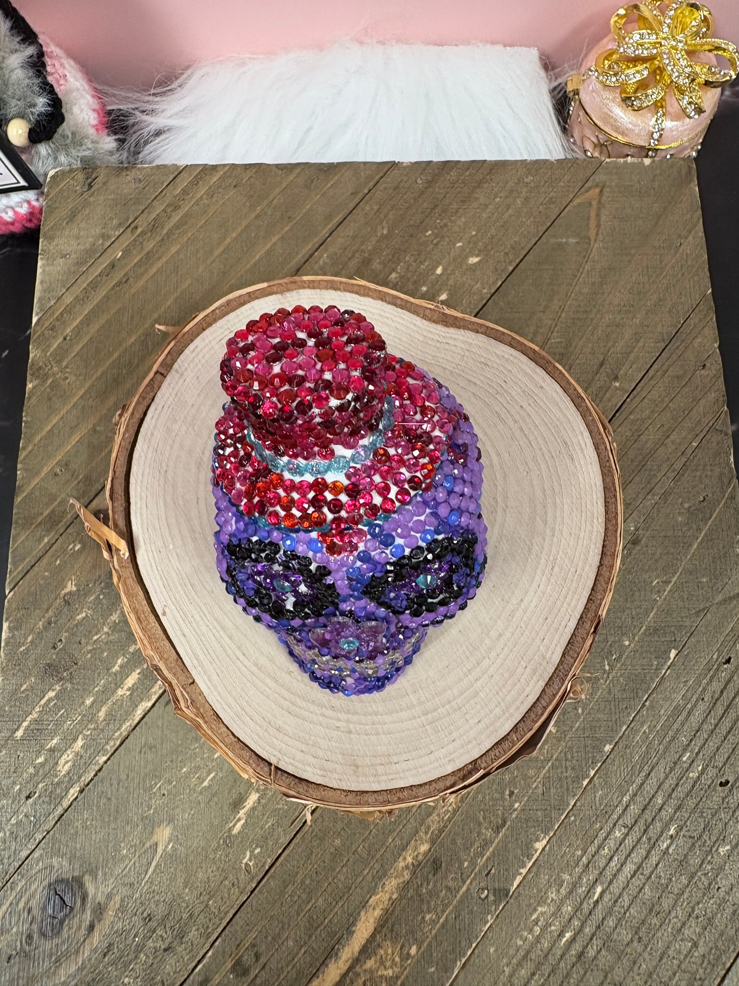 Diamond Art Figurine – Purple Sugar Skull Sparkle Décor with Top Hat