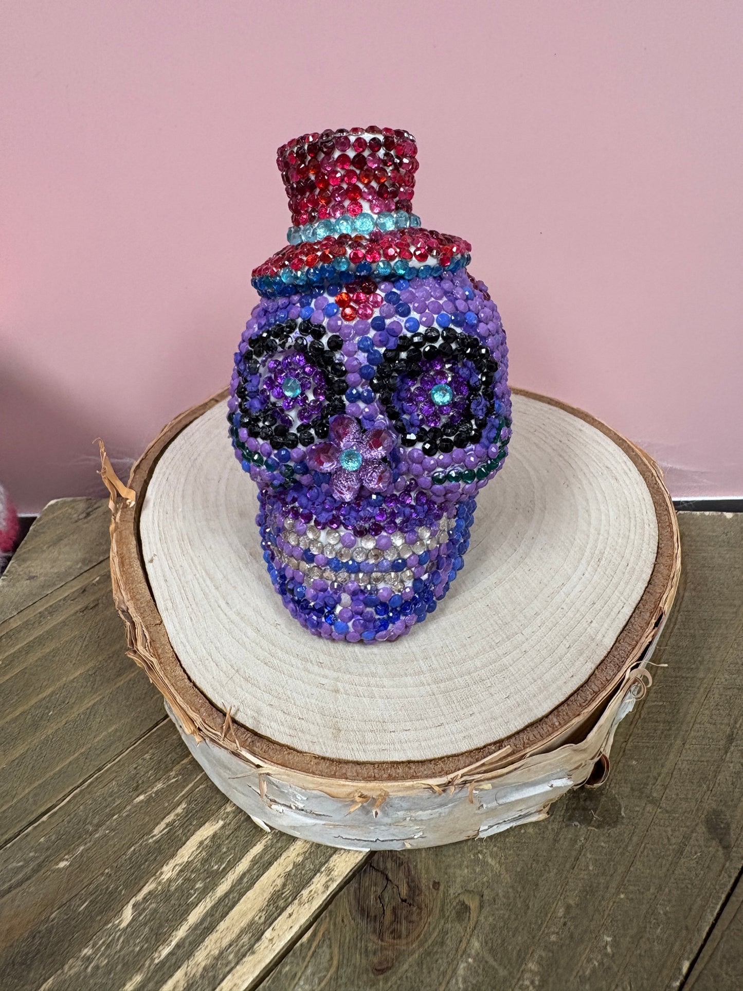 Diamond Art Figurine – Purple Sugar Skull Sparkle Décor with Top Hat