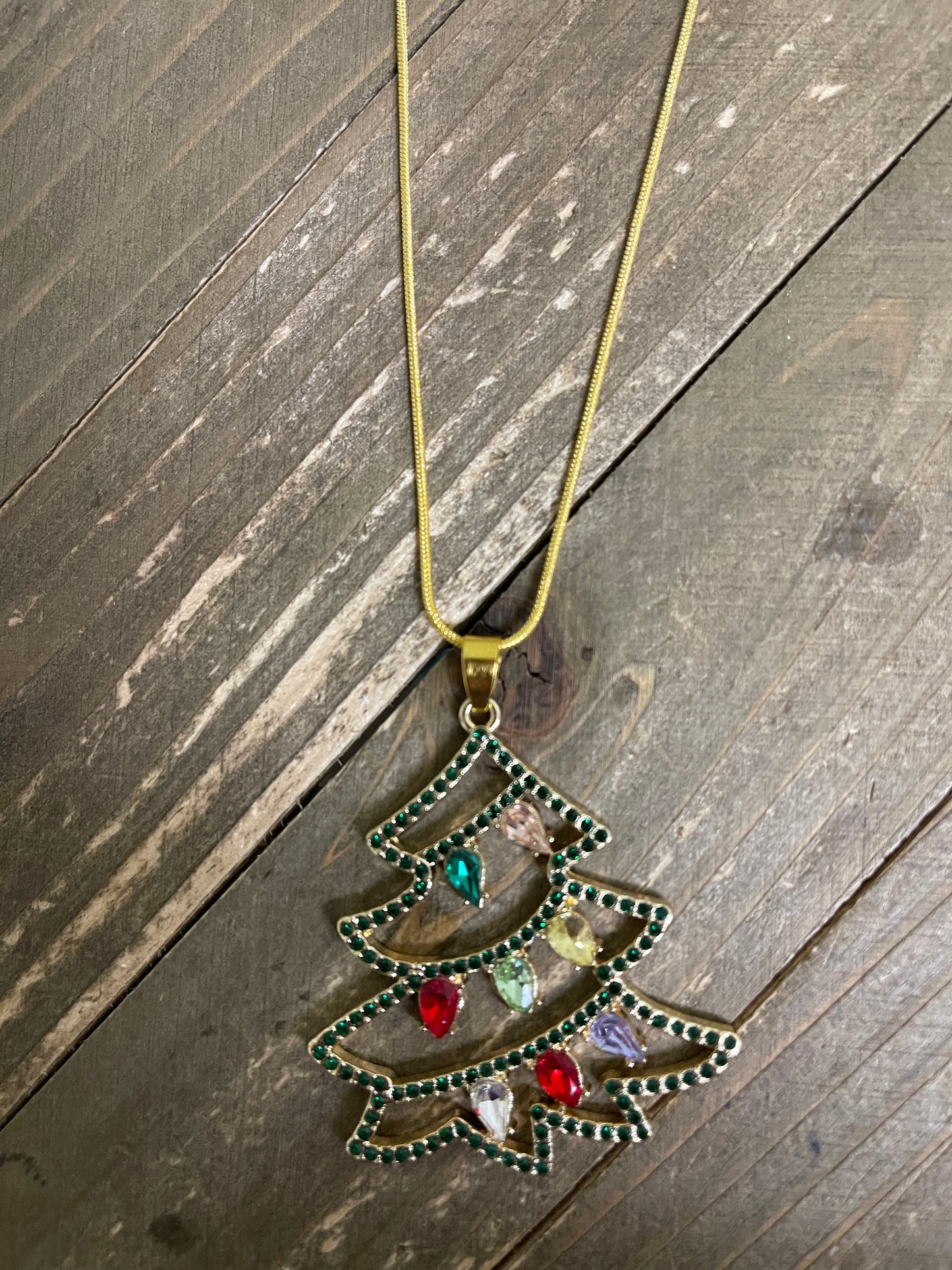 Christmas Bling-Tree Pendant on a Gold chain NecklacePink tiful of LOVE