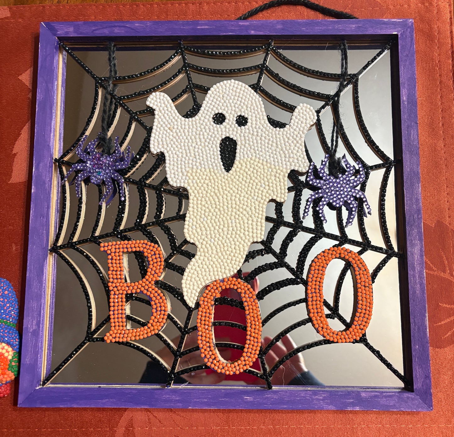 ✨ Diamond Art Halloween Wall Décor – “BOO” Ghost & Spider Web Sparkle Sign