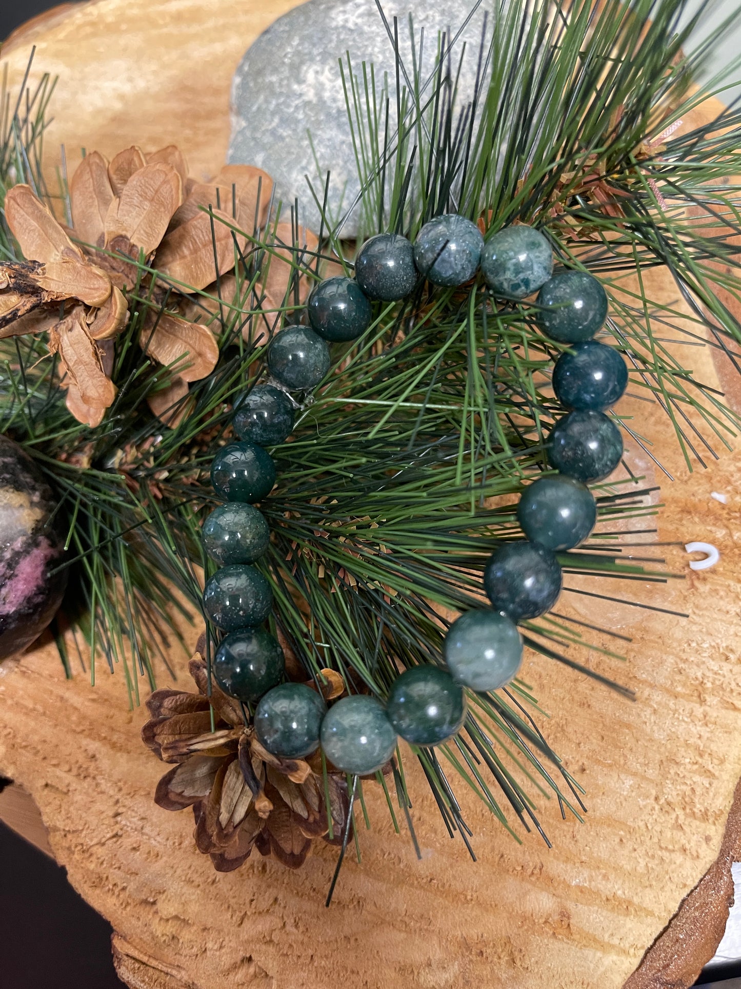 Moss Agate (10mm) Beaded Elastic/Stretch BraceletPink tiful of LOVE