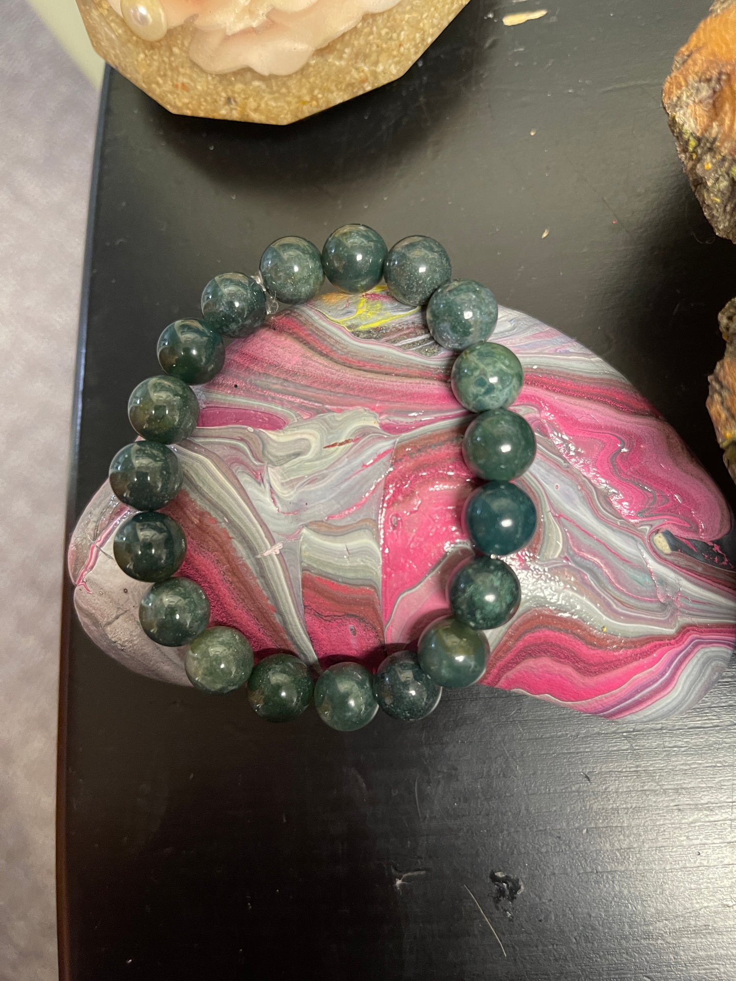 Moss Agate (10mm) Beaded Elastic/Stretch BraceletPink tiful of LOVE
