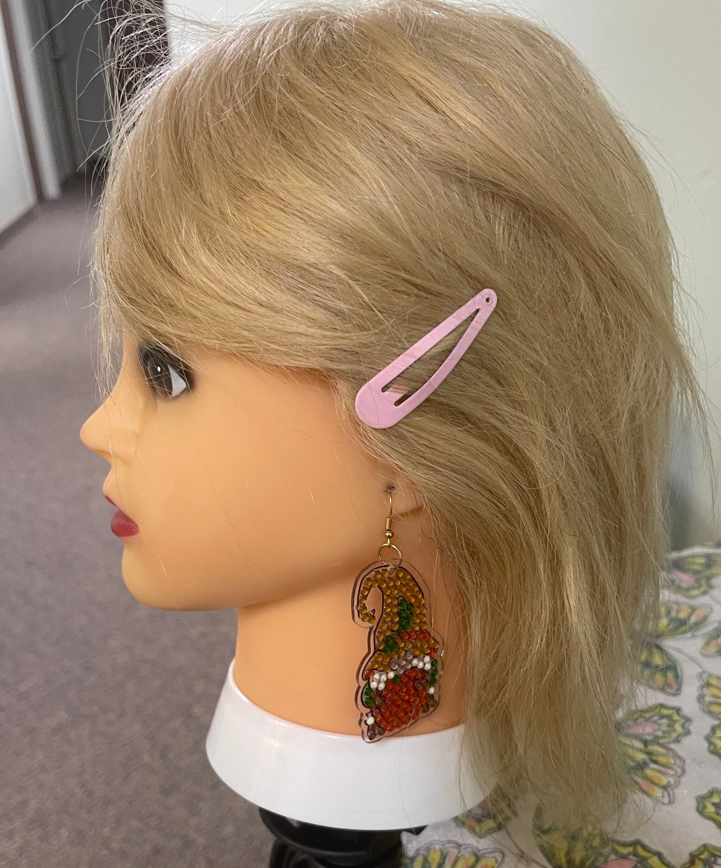 Thanksgiving- Diamond Painting Adorable Gnome and Pumpkin  Wire Earrings-20Pink tiful of LOVE