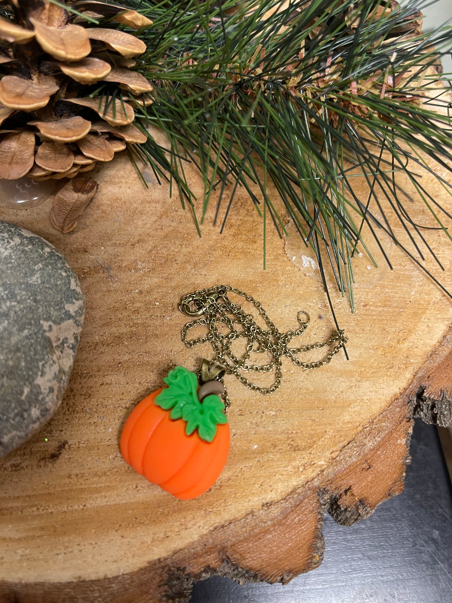 Bright Pumpkin Pendant on a gunmetal Chain-Perfect Fall NecklacePink tiful of LOVE