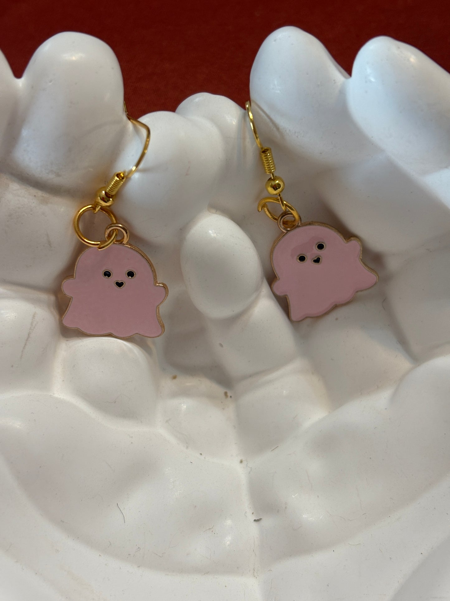 Pink Ghost Enamel Wire Earrings