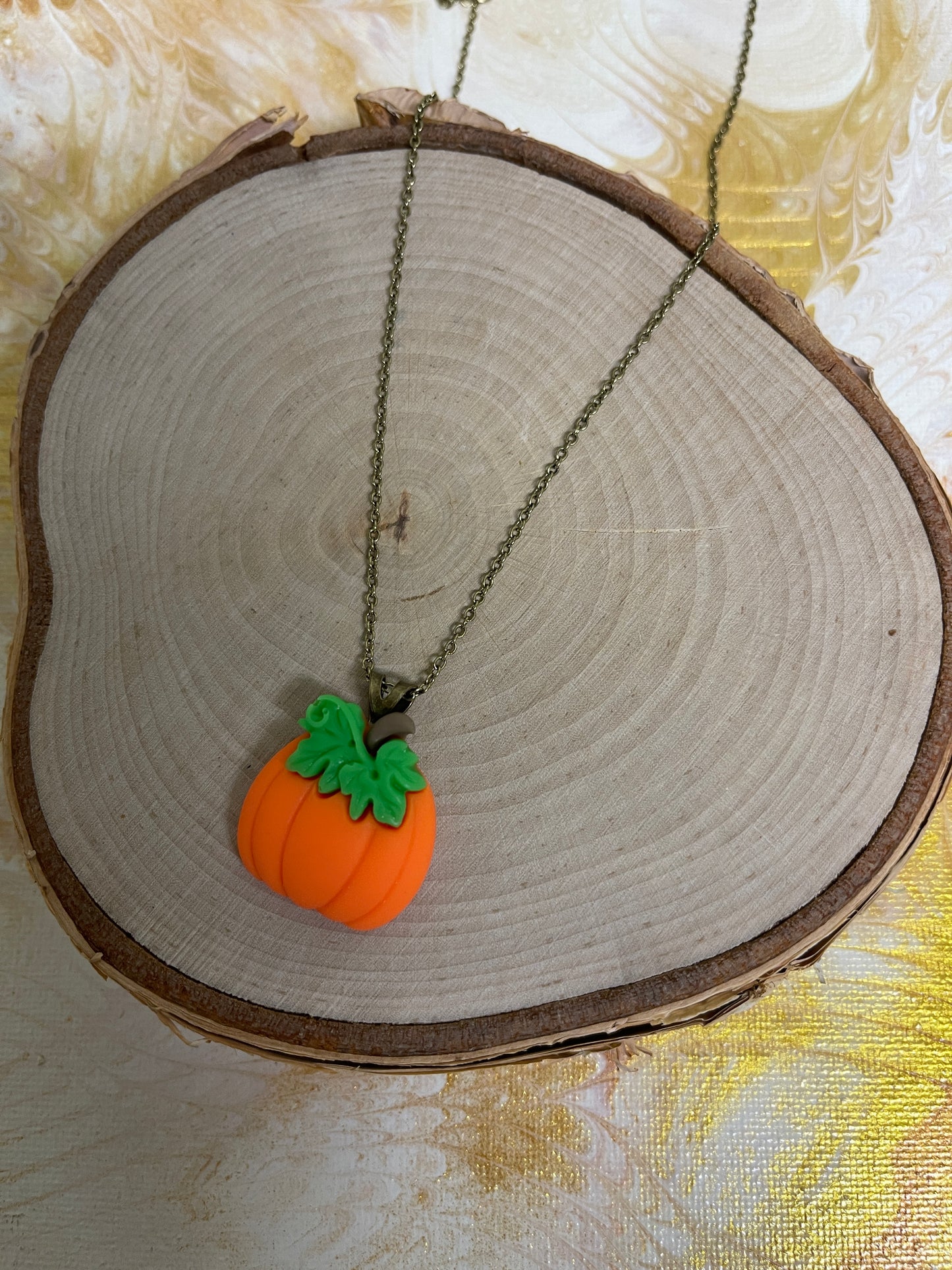 Bright Pumpkin Pendant on a gunmetal Chain-Perfect Fall NecklacePink tiful of LOVE