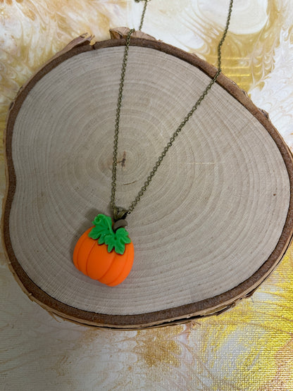 Bright Pumpkin Pendant on a gunmetal Chain-Perfect Fall NecklacePink tiful of LOVE