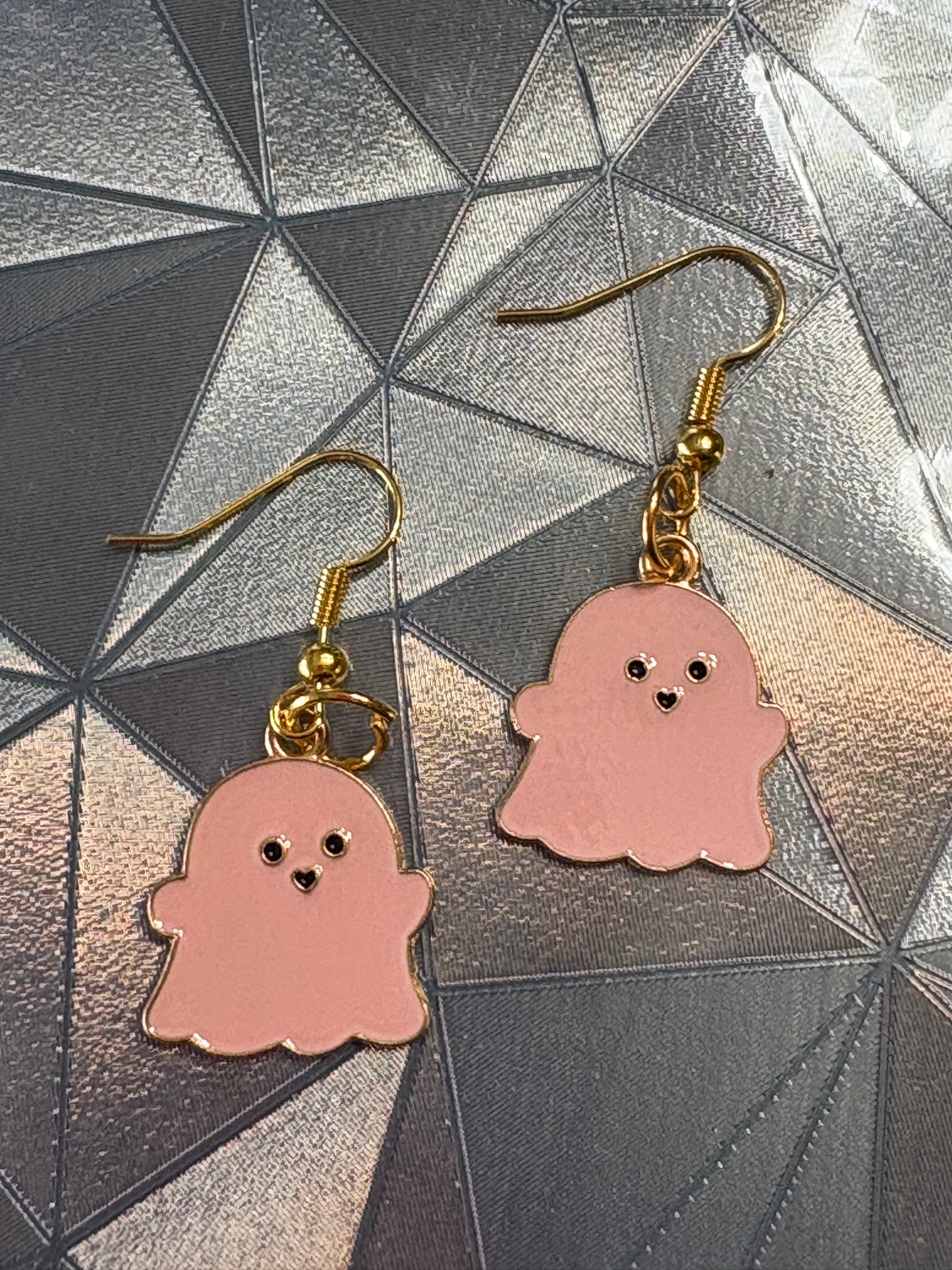 Pink Ghost Enamel Wire Earrings