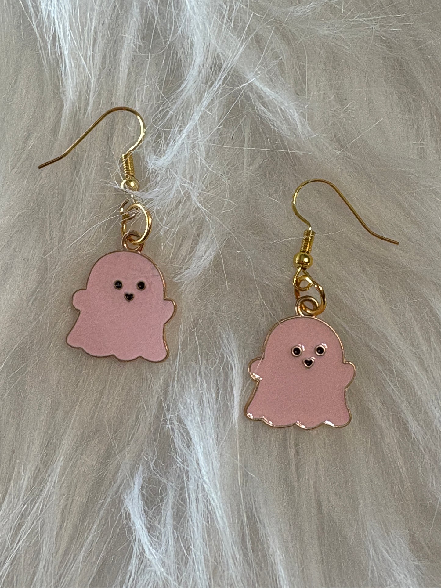 Pink Ghost Enamel Wire Earrings