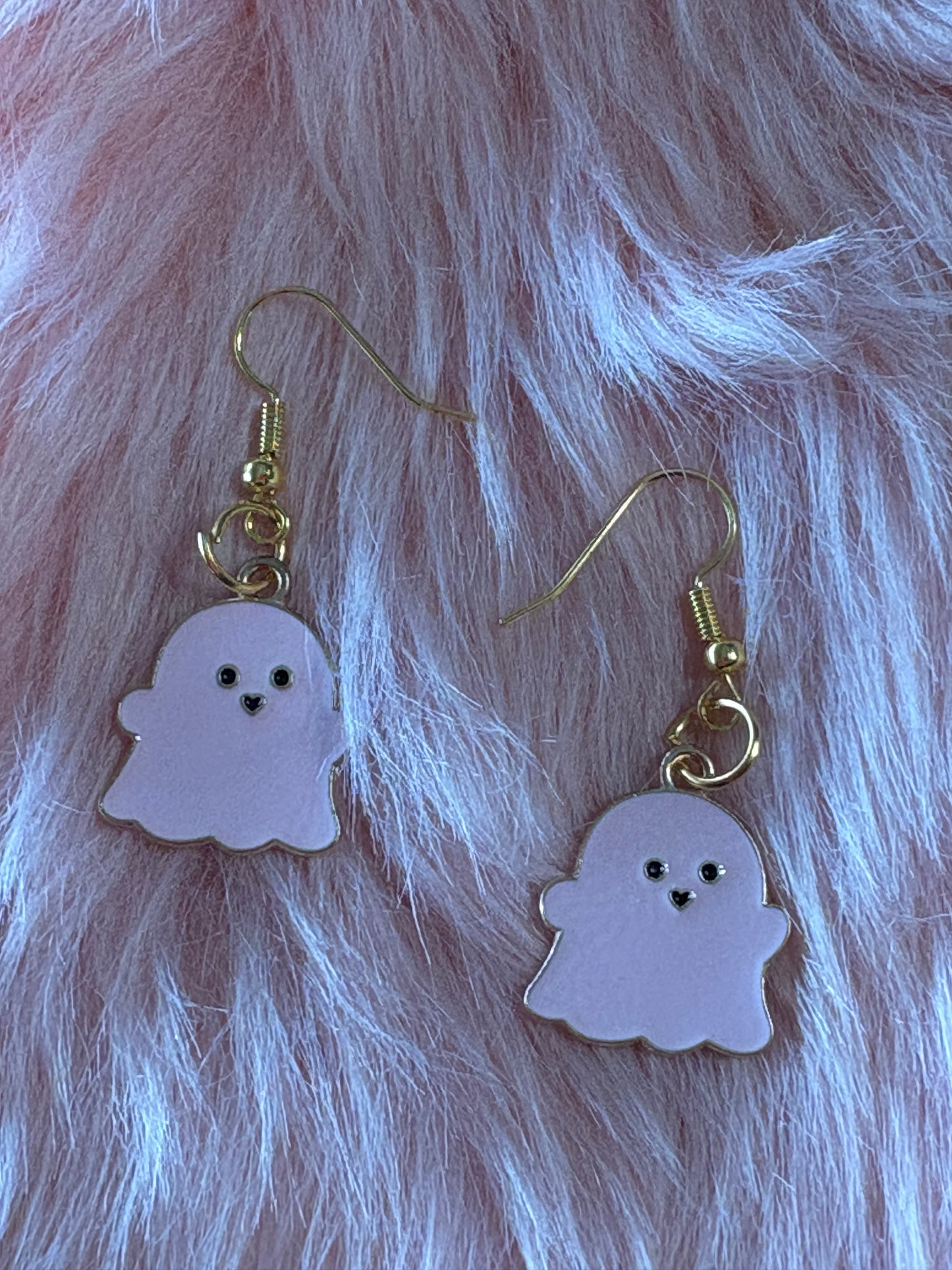 Pink Ghost Enamel Wire Earrings