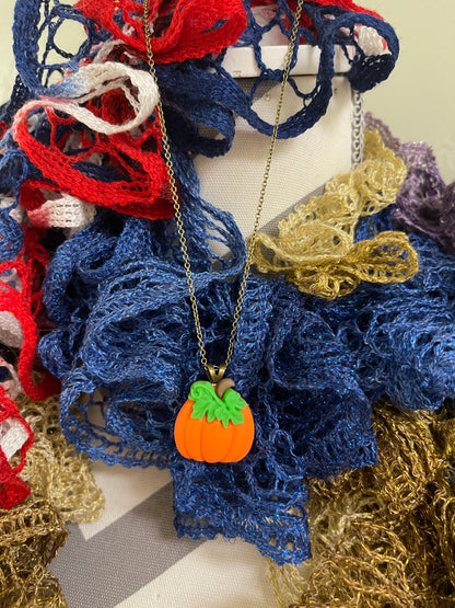 Bright Pumpkin Pendant on a gunmetal Chain-Perfect Fall NecklacePink tiful of LOVE