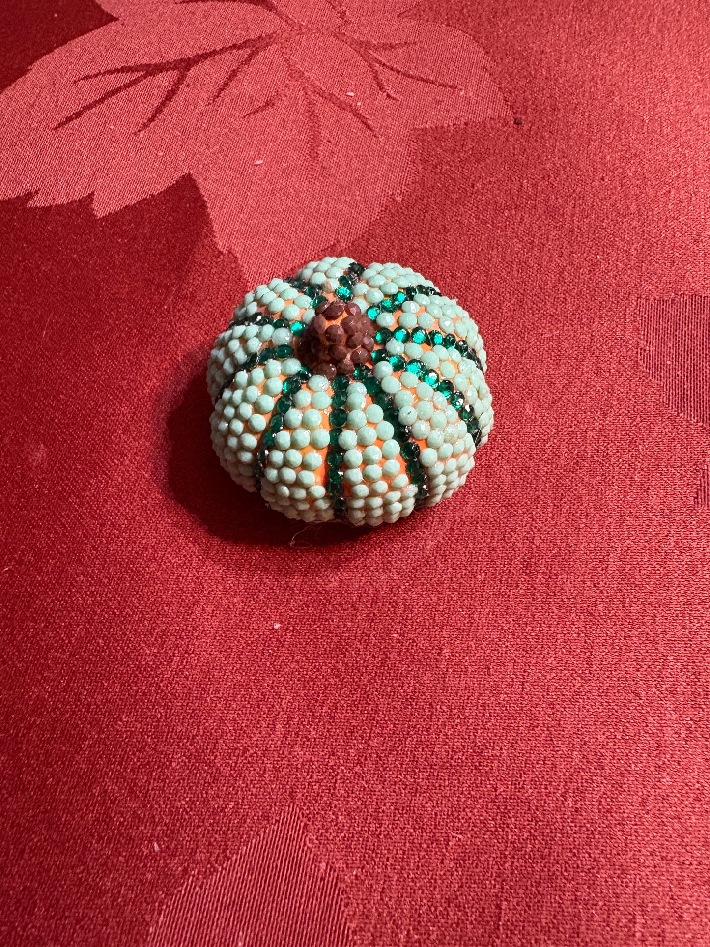 Diamond Art Pumpkin Figurine – Teal & Brown Sparkling Ceramic Décor