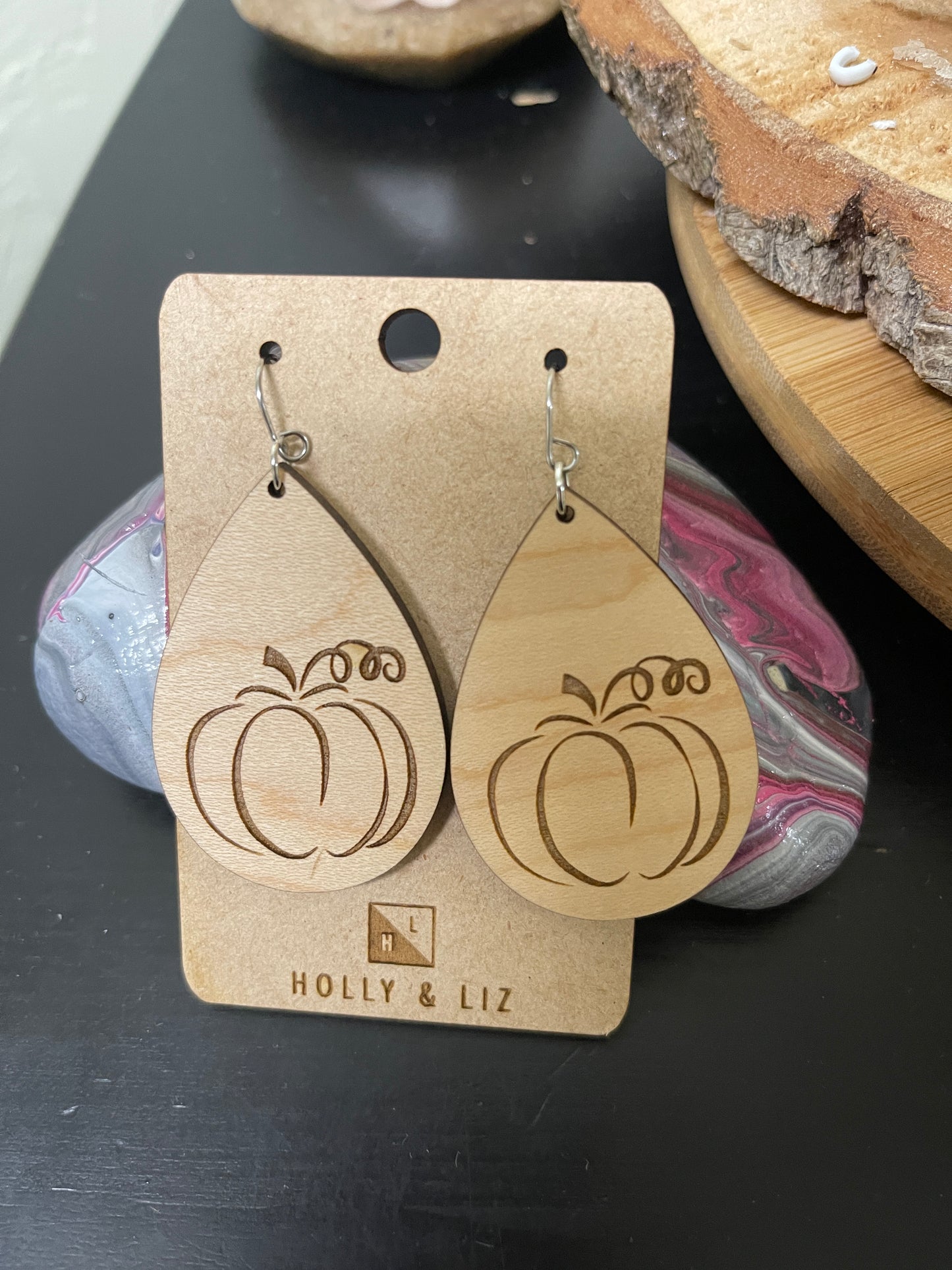Maple Wood Pumpkin Wire EarringsPink tiful of LOVE