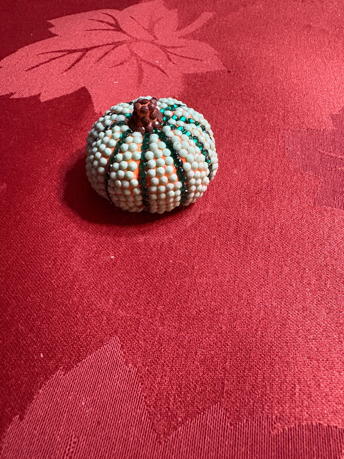 Diamond Art Pumpkin Figurine – Teal & Brown Sparkling Ceramic Décor