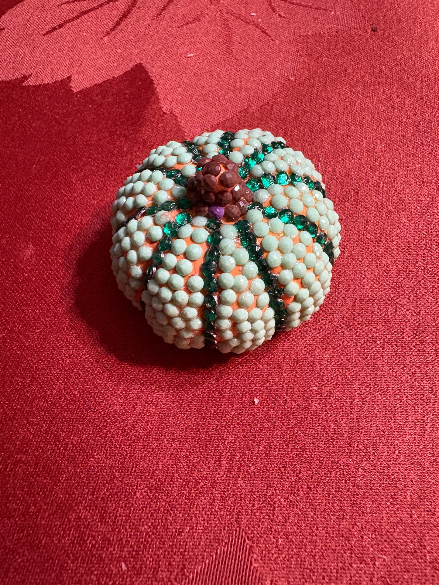 Diamond Art Pumpkin Figurine – Teal & Brown Sparkling Ceramic Décor