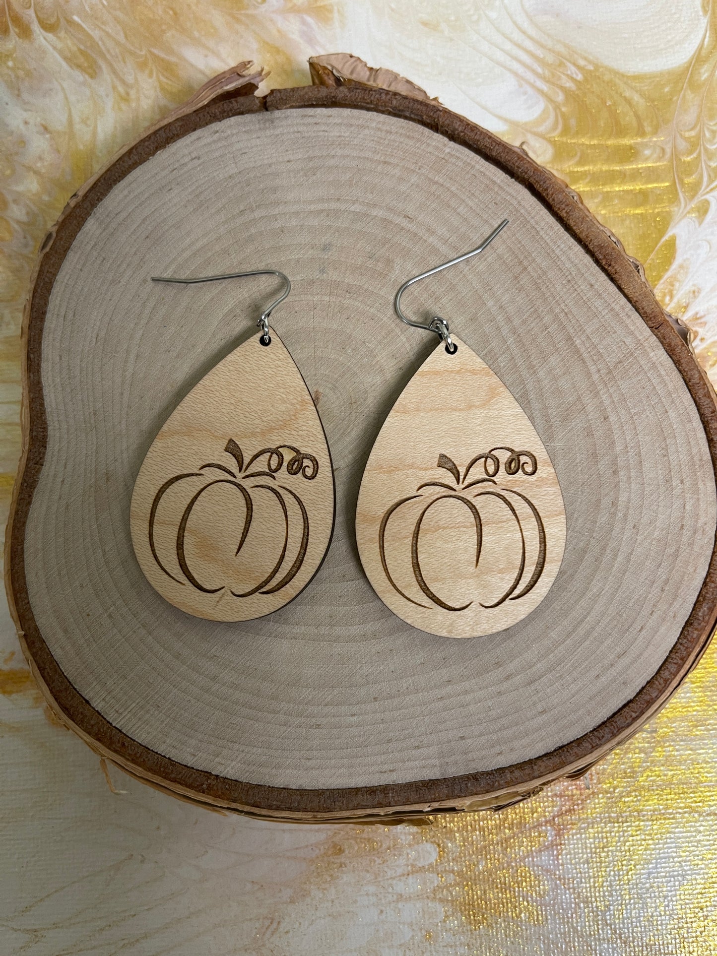 Maple Wood Pumpkin Wire EarringsPink tiful of LOVE