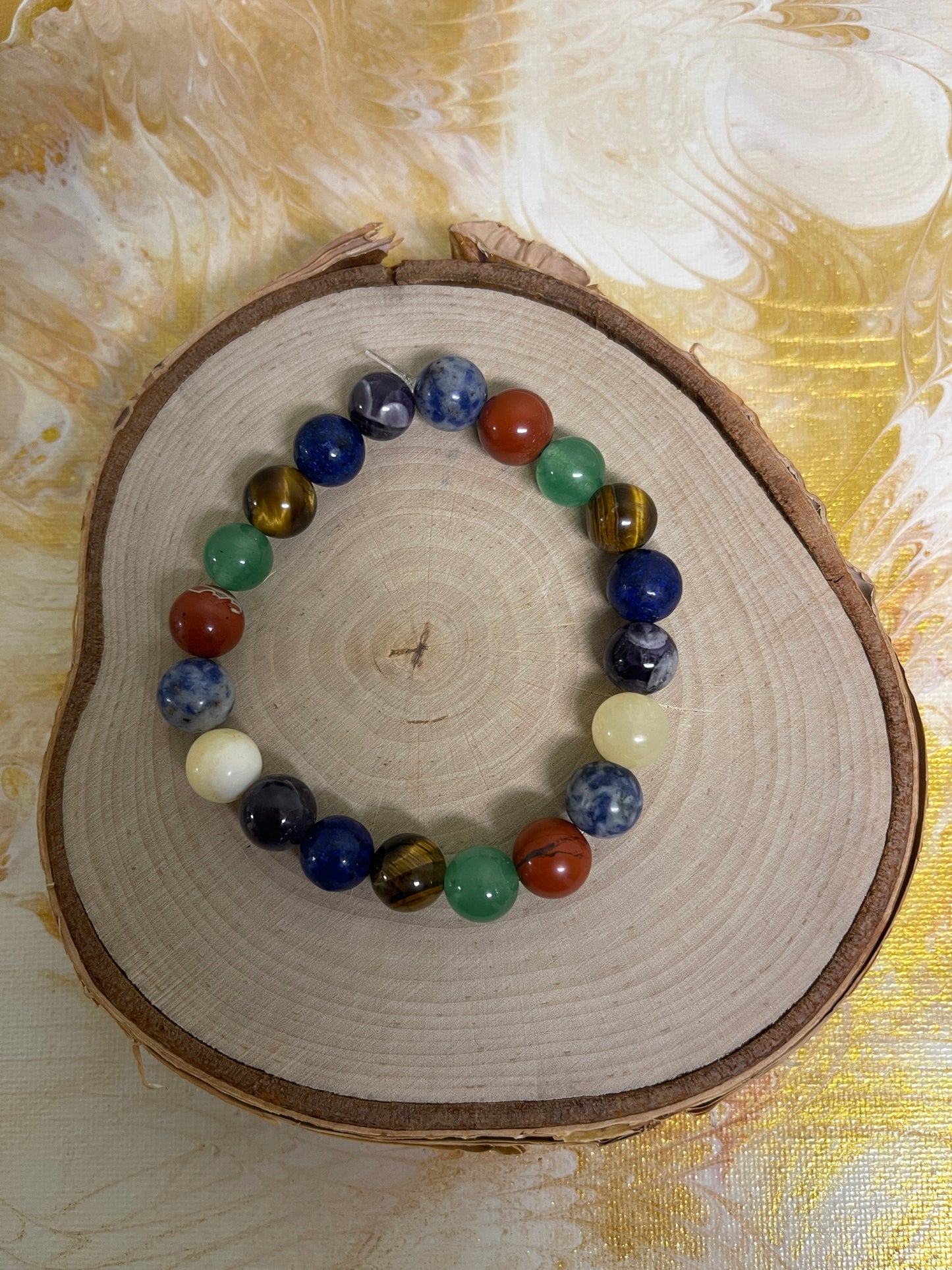 Chakra Natural Stone 7 Multicolor Round Beaded Elastic/Stretch BraceletPink tiful of LOVE