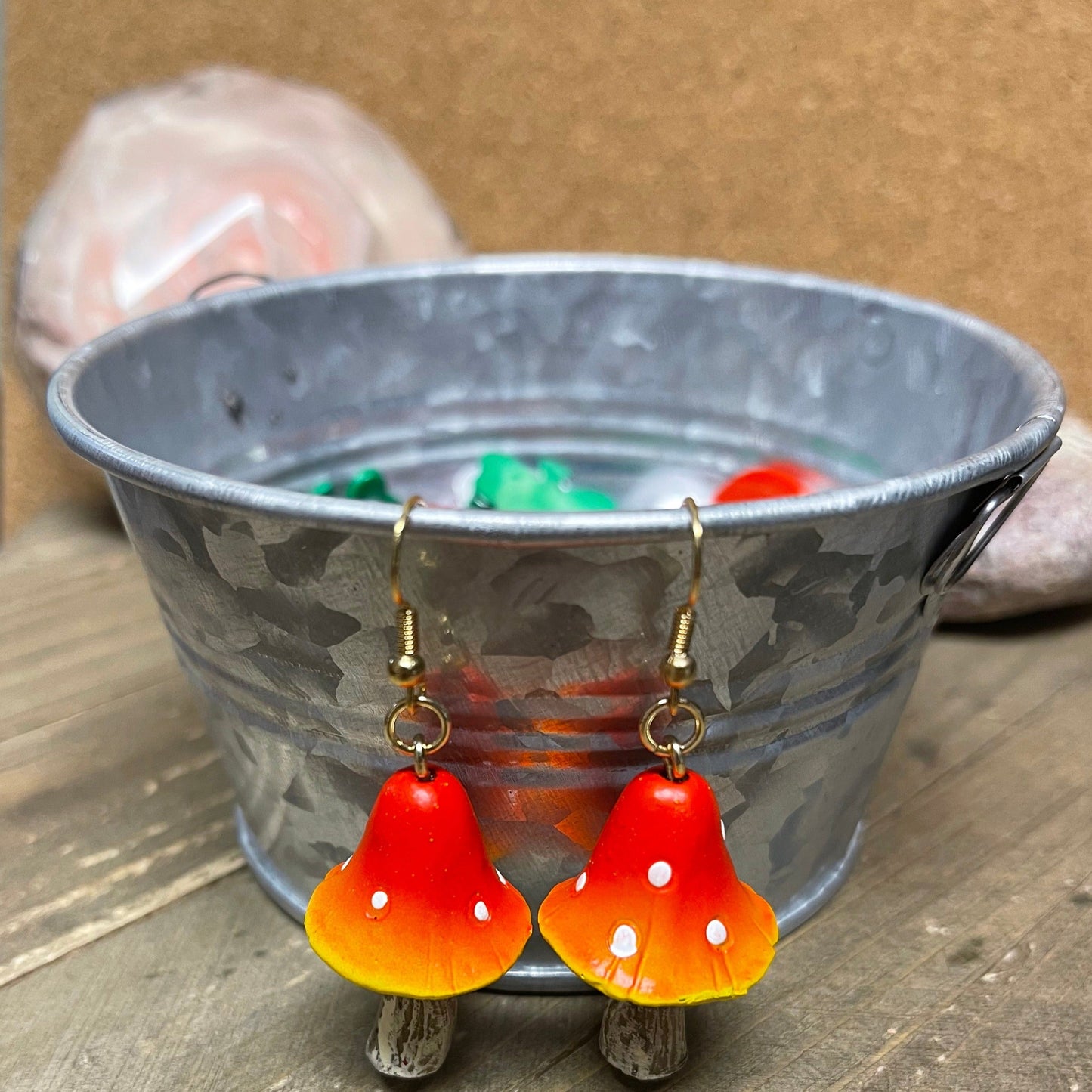 Red and Orange Mushroom Charm Wire earringsPink tiful of LOVE