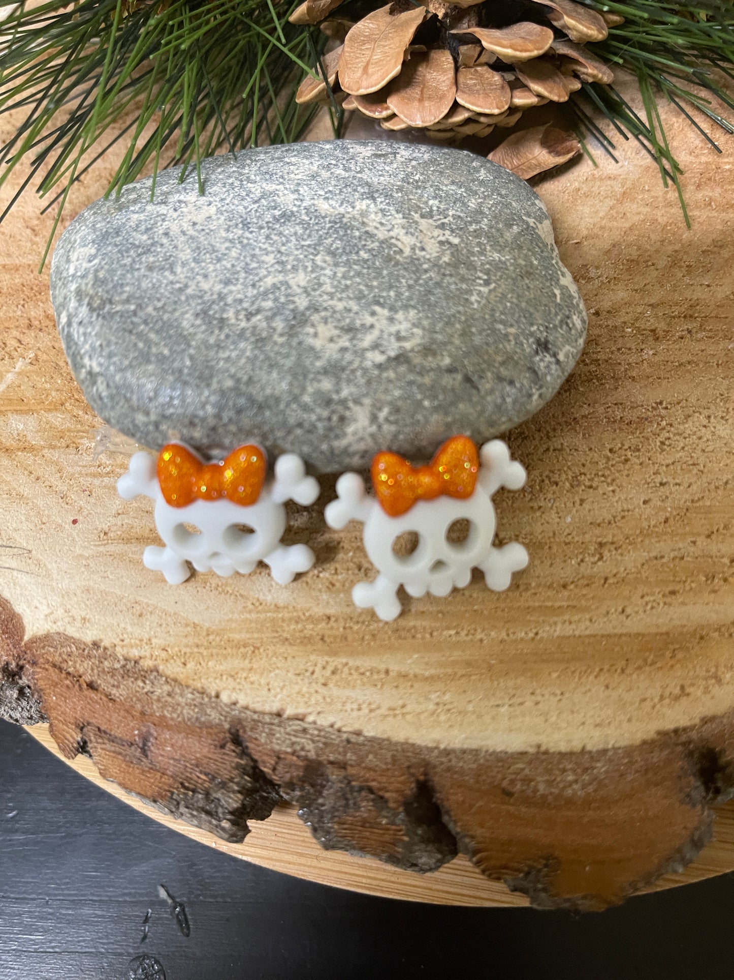 Skull and Bow Collection Stud Earrings (3 bow colors to choose from)Pink tiful of LOVE