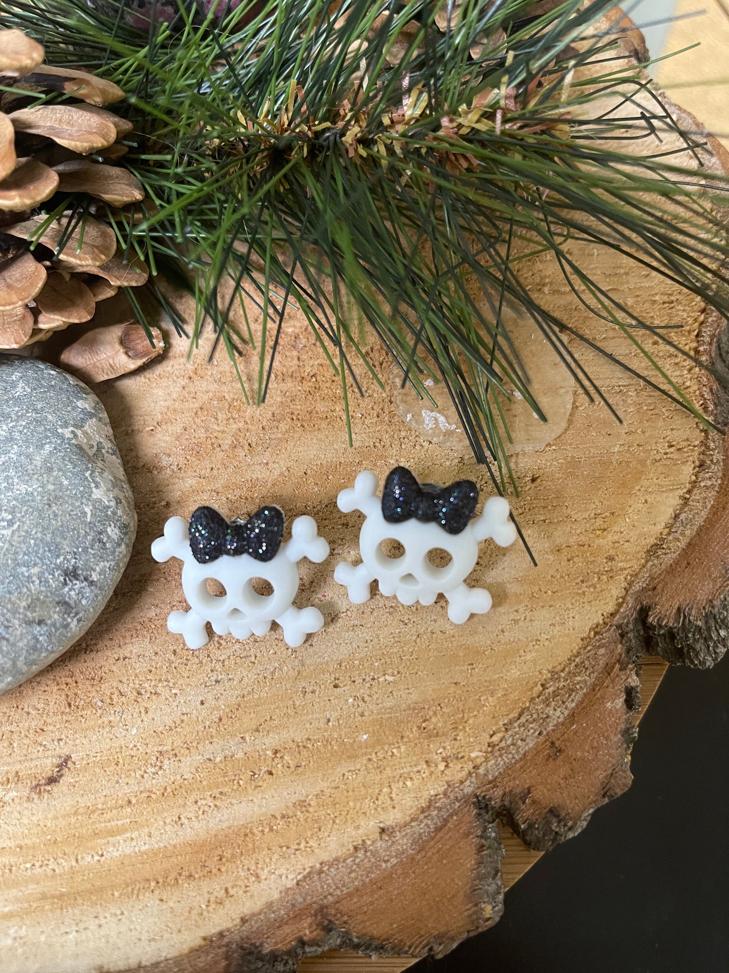 Skull and Bow Collection Stud Earrings (3 bow colors to choose from)Pink tiful of LOVE