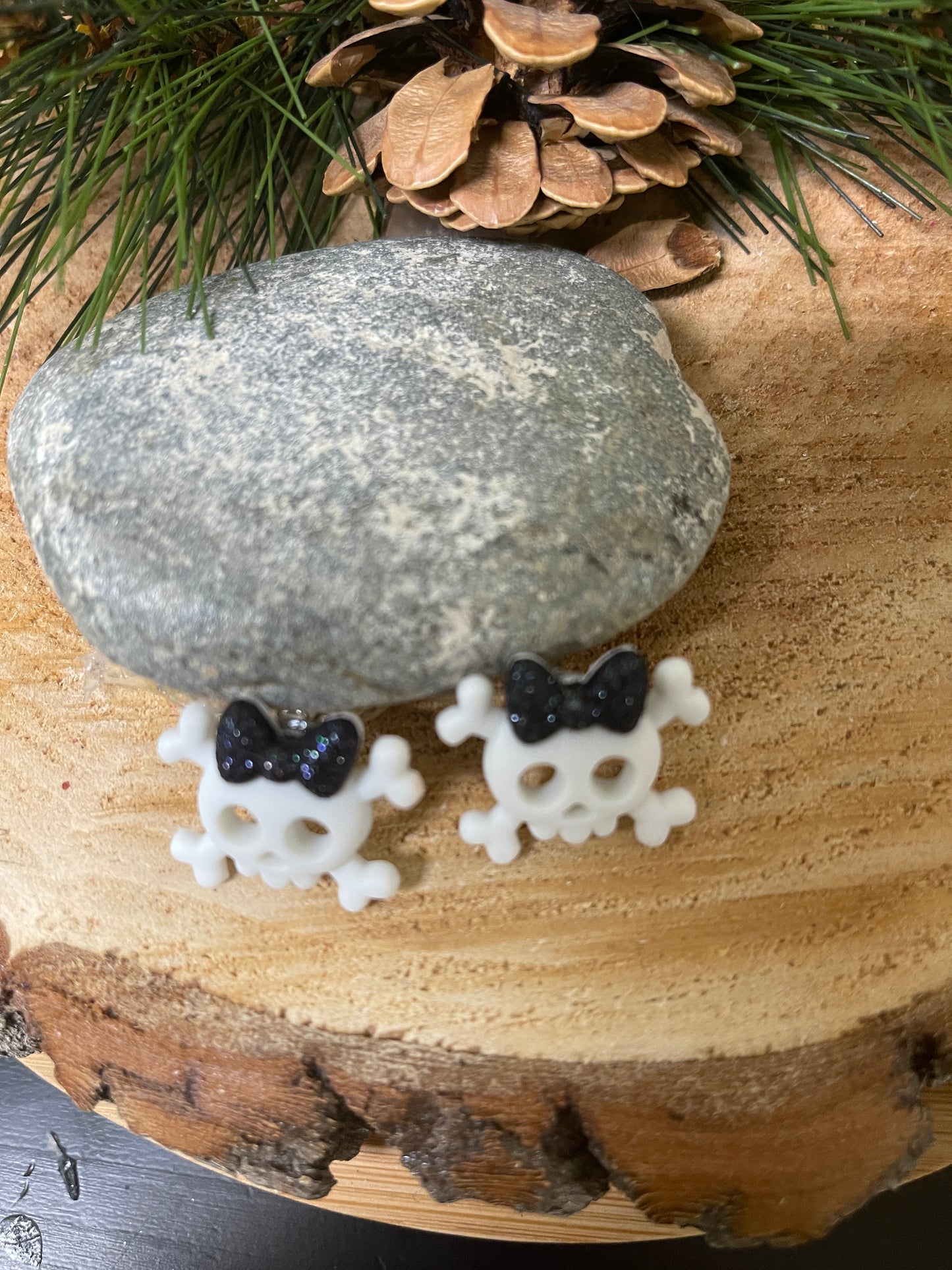 Skull and Bow Collection Stud Earrings (3 bow colors to choose from)Pink tiful of LOVE