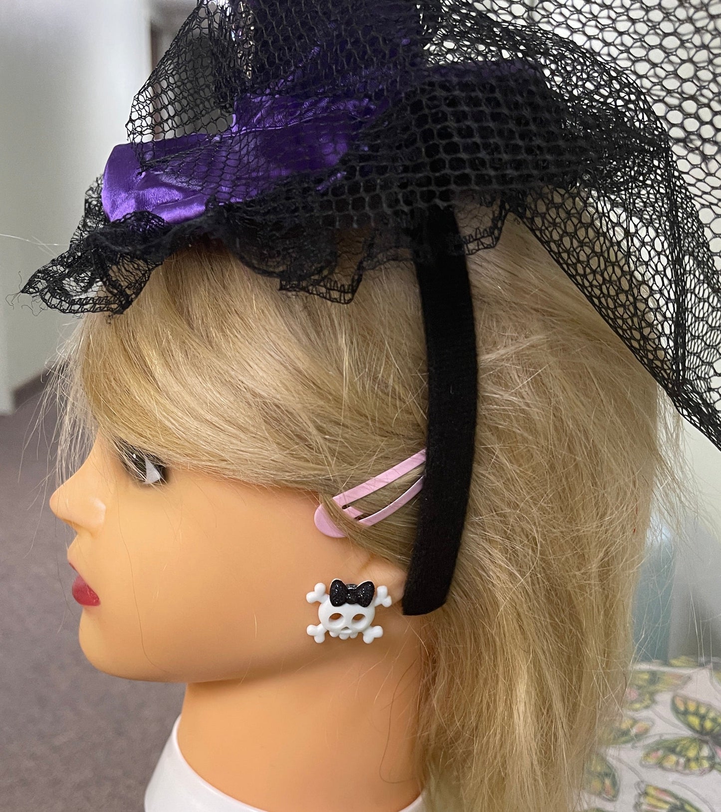 Skull and Bow Collection Stud Earrings (3 bow colors to choose from)Pink tiful of LOVE