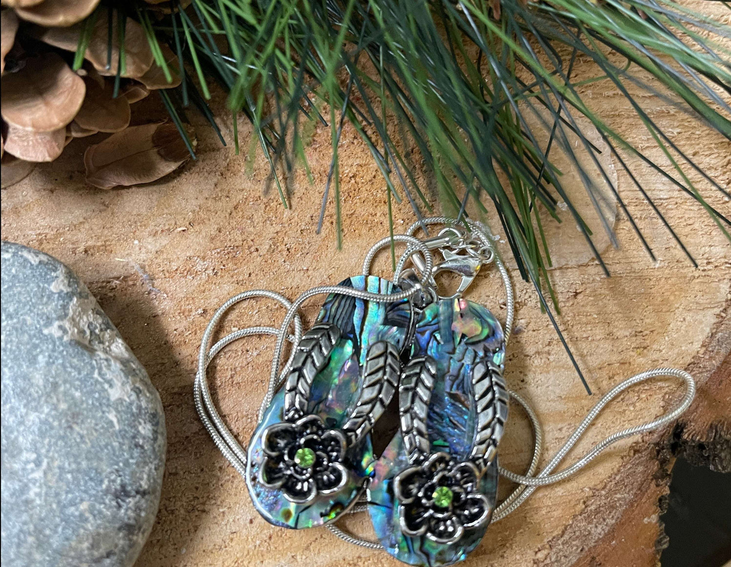 Abalone Shell Flip Flop Pendant on a Silver chain NecklacePink tiful of LOVE