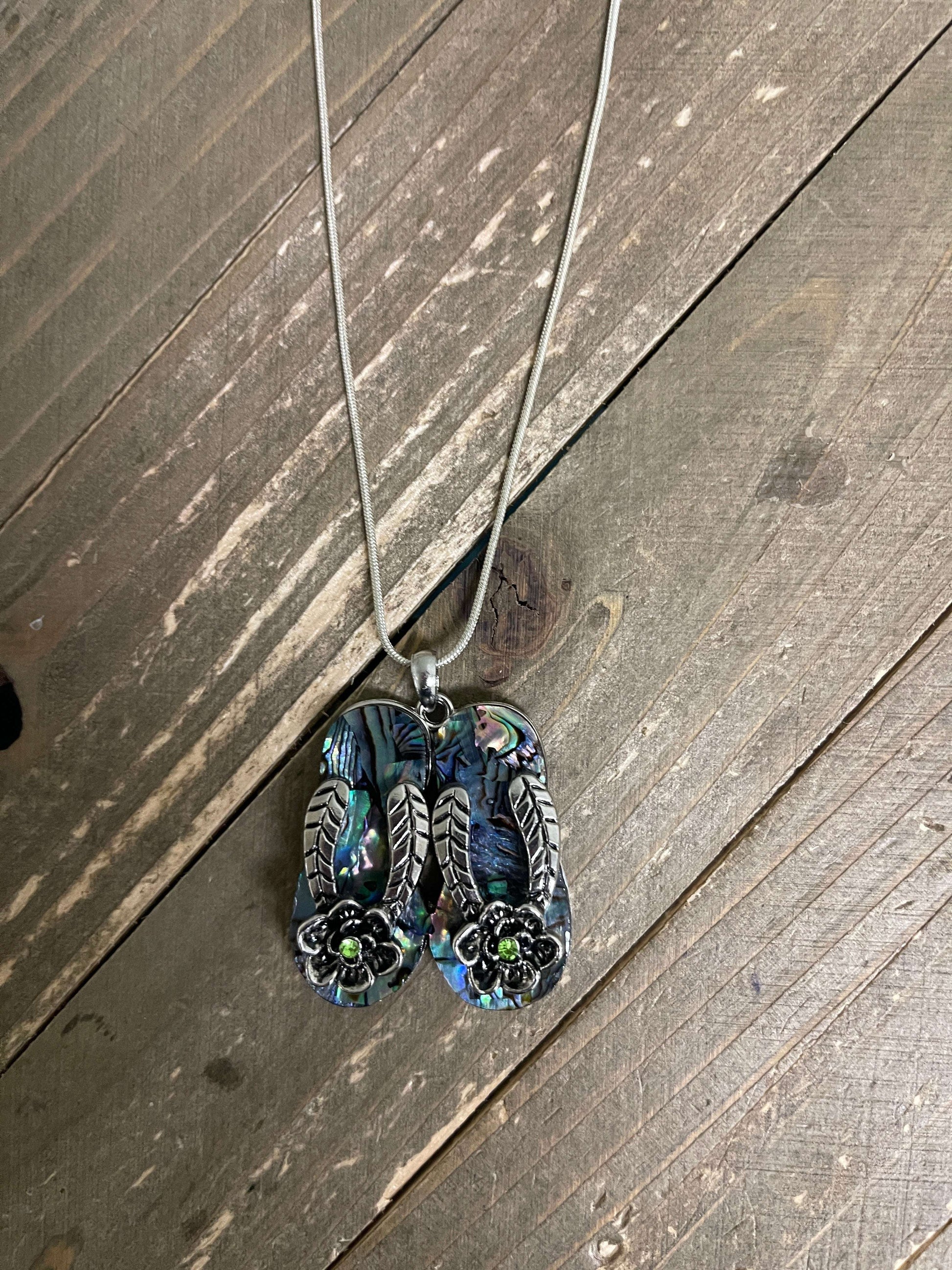 Abalone Shell Flip Flop Pendant on a Silver chain NecklacePink tiful of LOVE