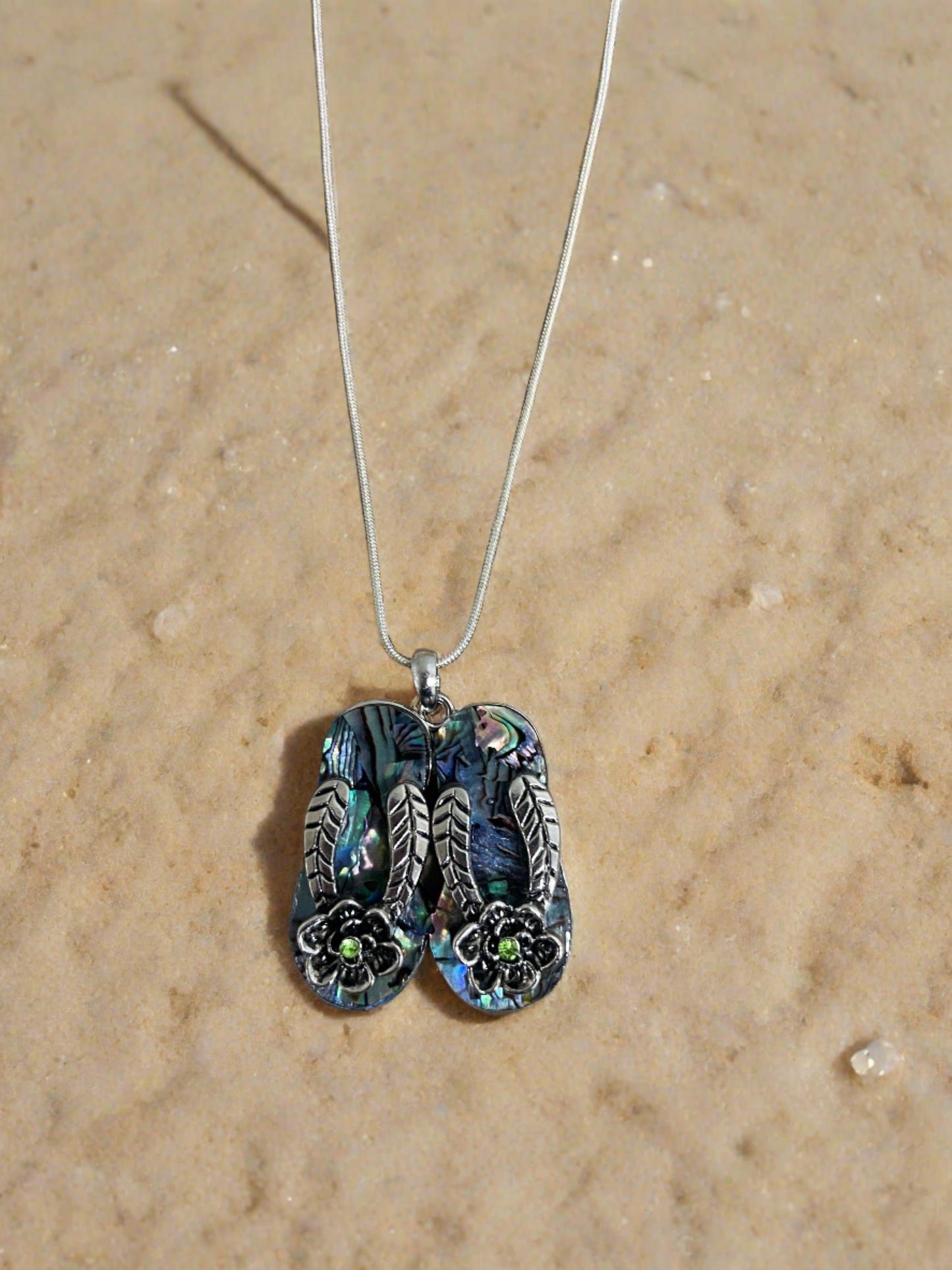 Abalone Shell Flip Flop Pendant on a Silver chain NecklacePink tiful of LOVE