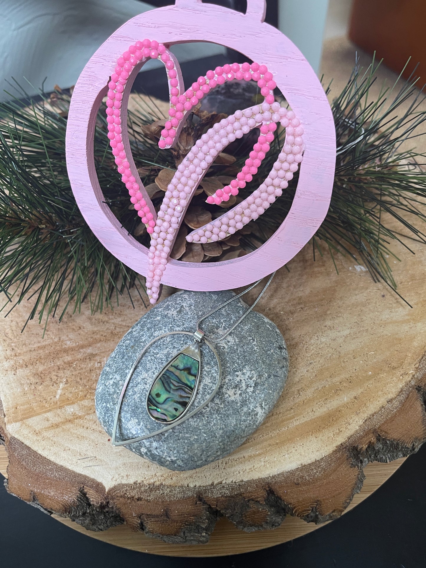 Silver Teardrop Pendant With Iridescent Blue Swirl on a Silver chain NecklacePink tiful of LOVE