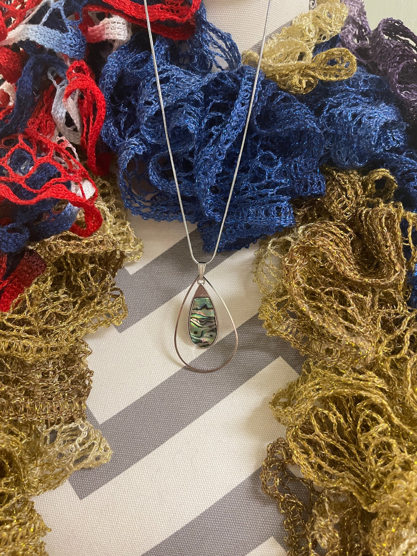 Silver Teardrop Pendant With Iridescent Blue Swirl on a Silver chain NecklacePink tiful of LOVE