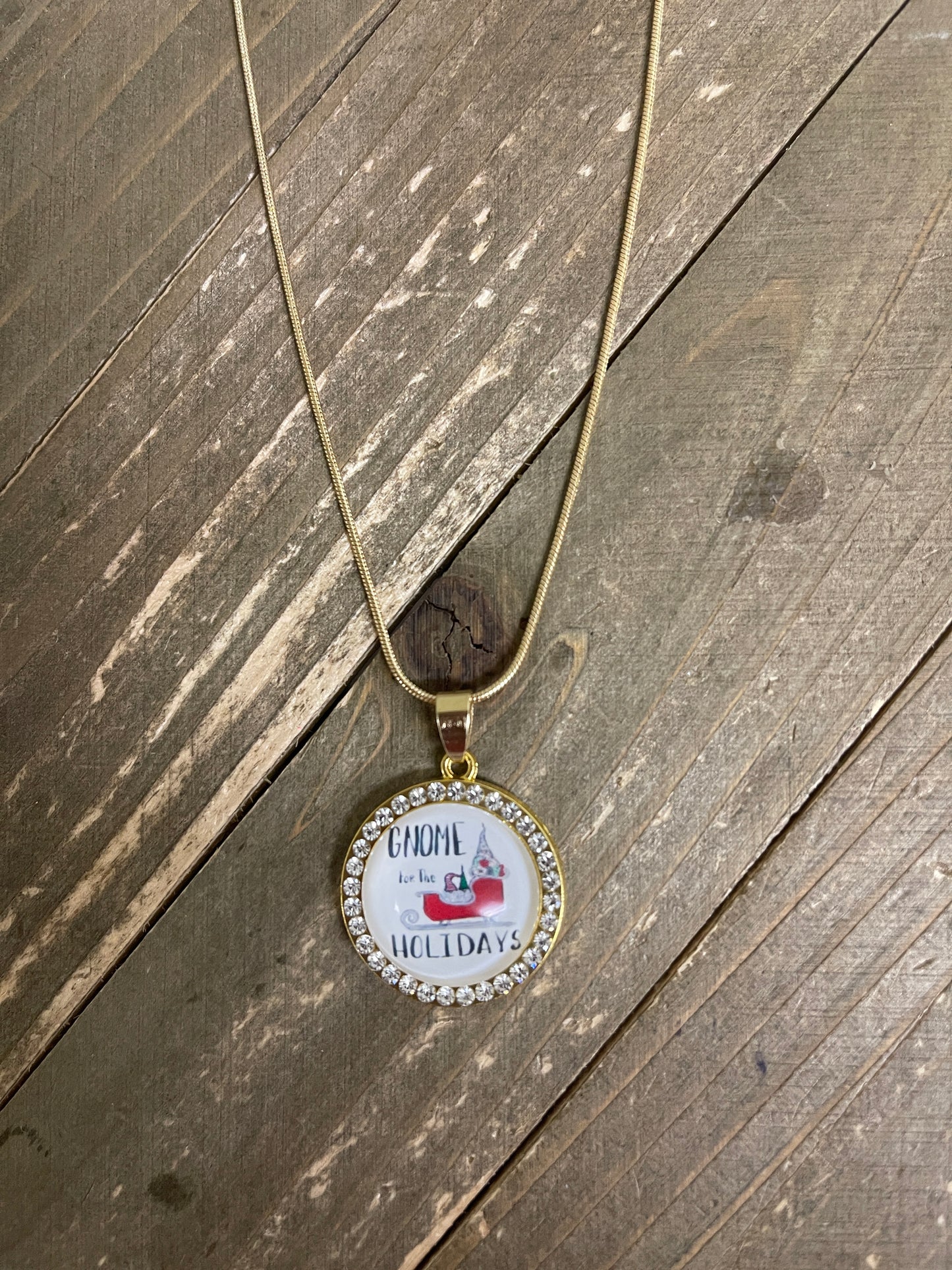 Gnome; Holiday Gnome Cabochon; adorable Pendant; gold chain NecklacePink tiful of LOVE