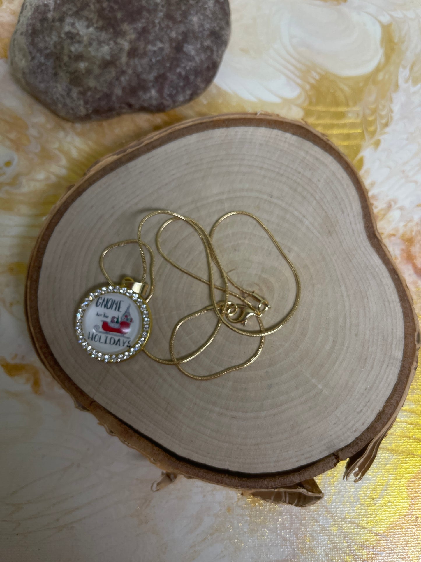 Gnome; Holiday Gnome Cabochon; adorable Pendant; gold chain NecklacePink tiful of LOVE