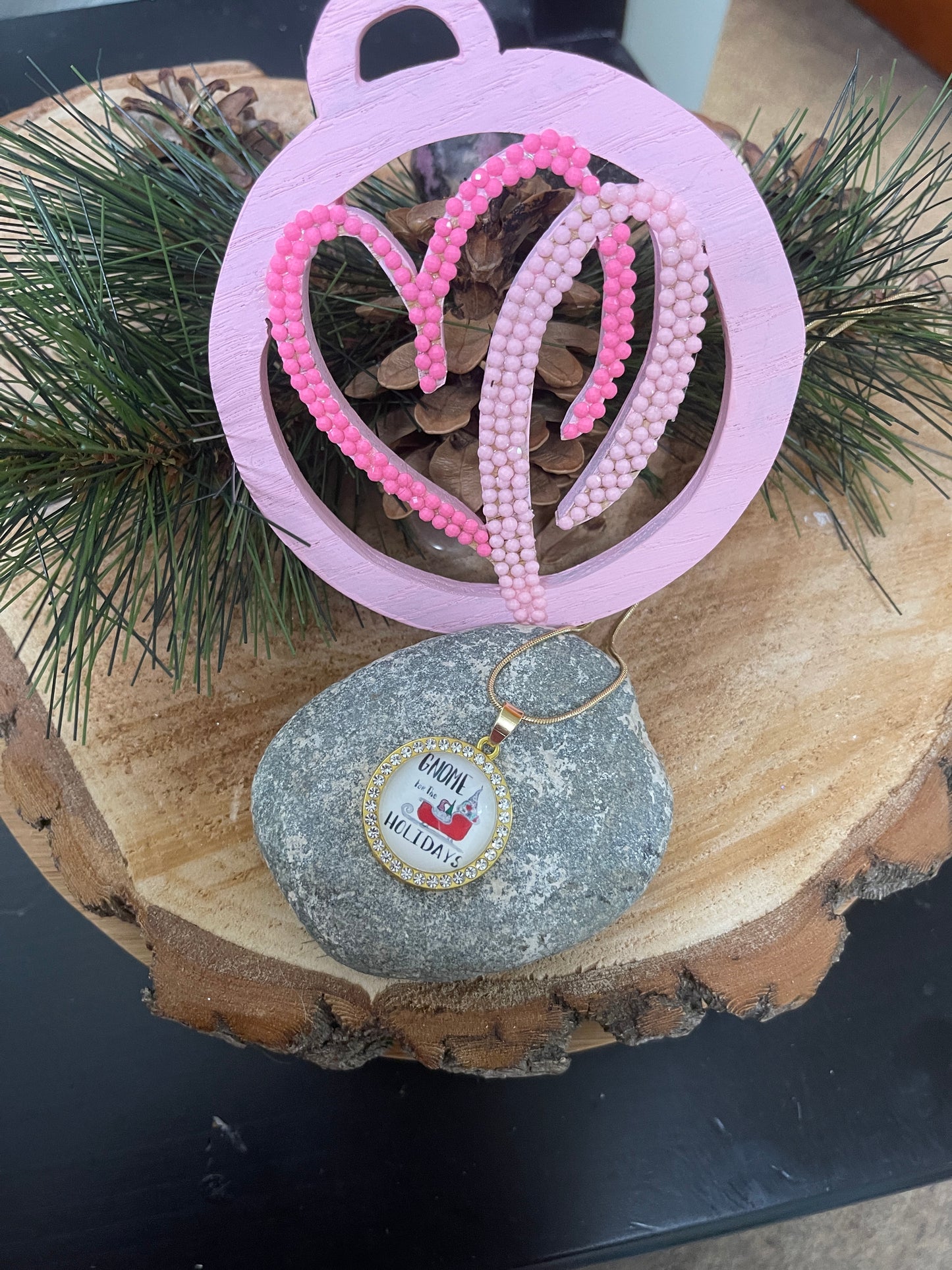 Gnome; Holiday Gnome Cabochon; adorable Pendant; gold chain NecklacePink tiful of LOVE