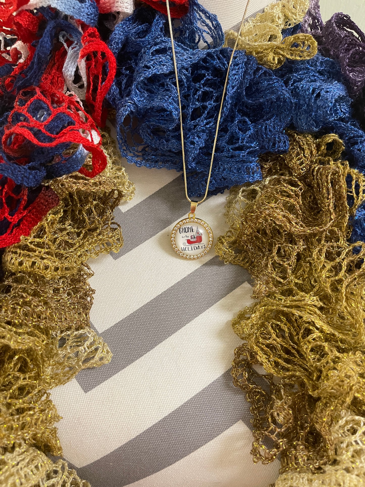 Gnome; Holiday Gnome Cabochon; adorable Pendant; gold chain NecklacePink tiful of LOVE