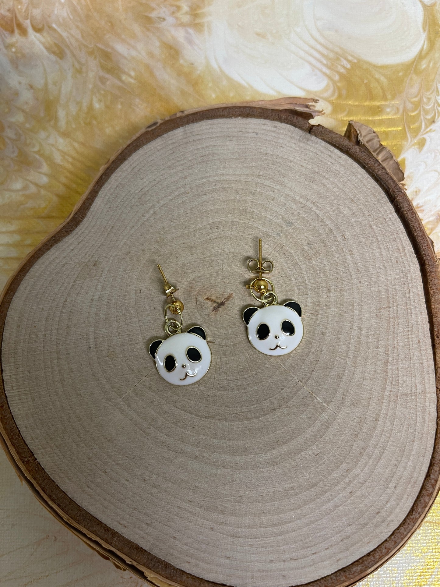 Panda Face Enamel charm Gold Ball Post EarringPink tiful of LOVE