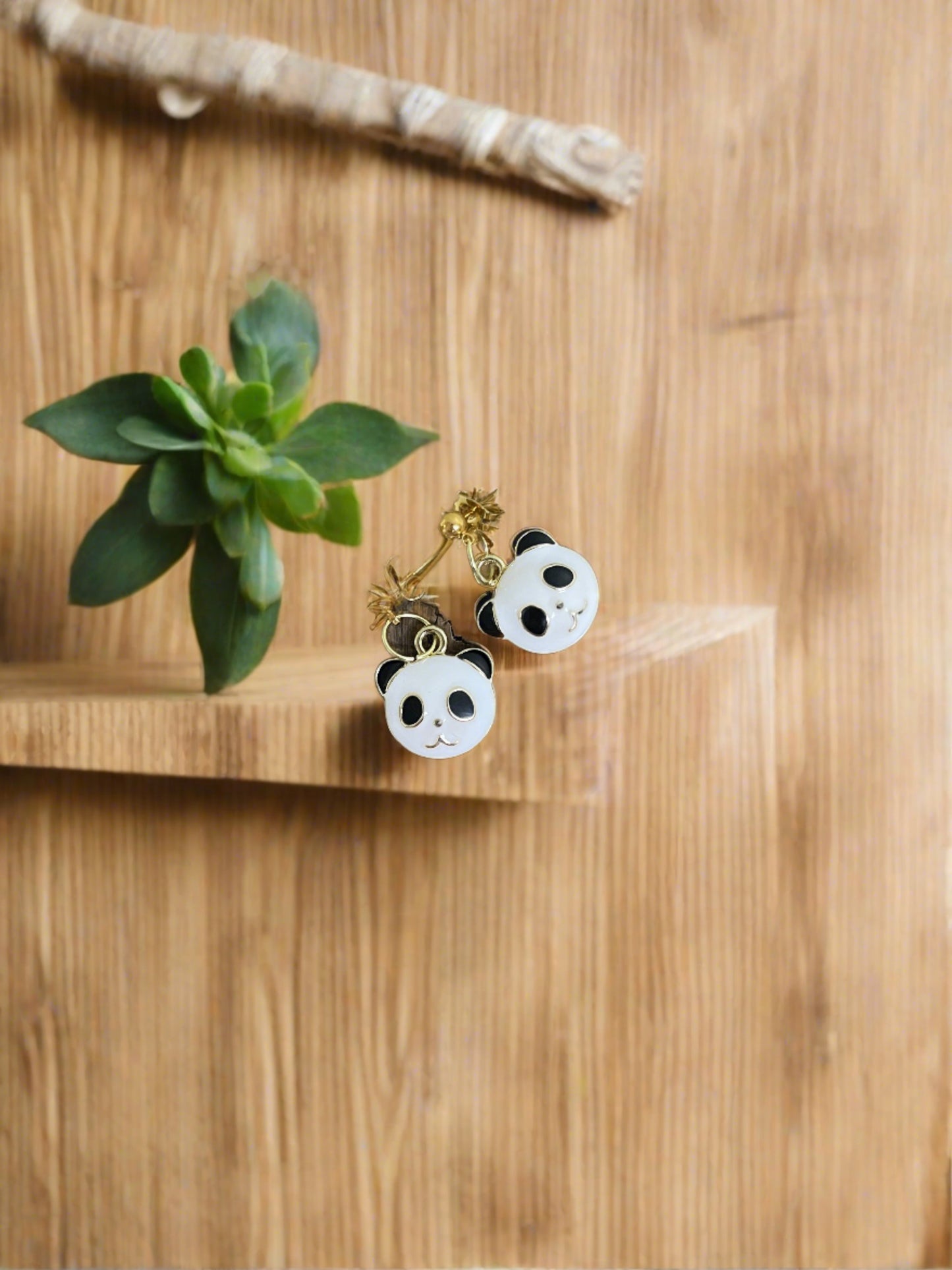 Panda Face Enamel charm Gold Ball Post EarringPink tiful of LOVE