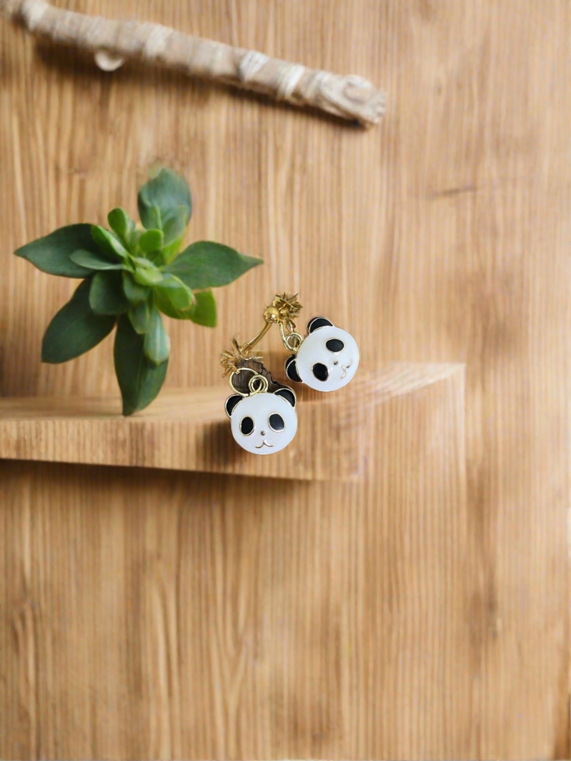 Panda Face Enamel charm Gold Ball Post EarringPink tiful of LOVE