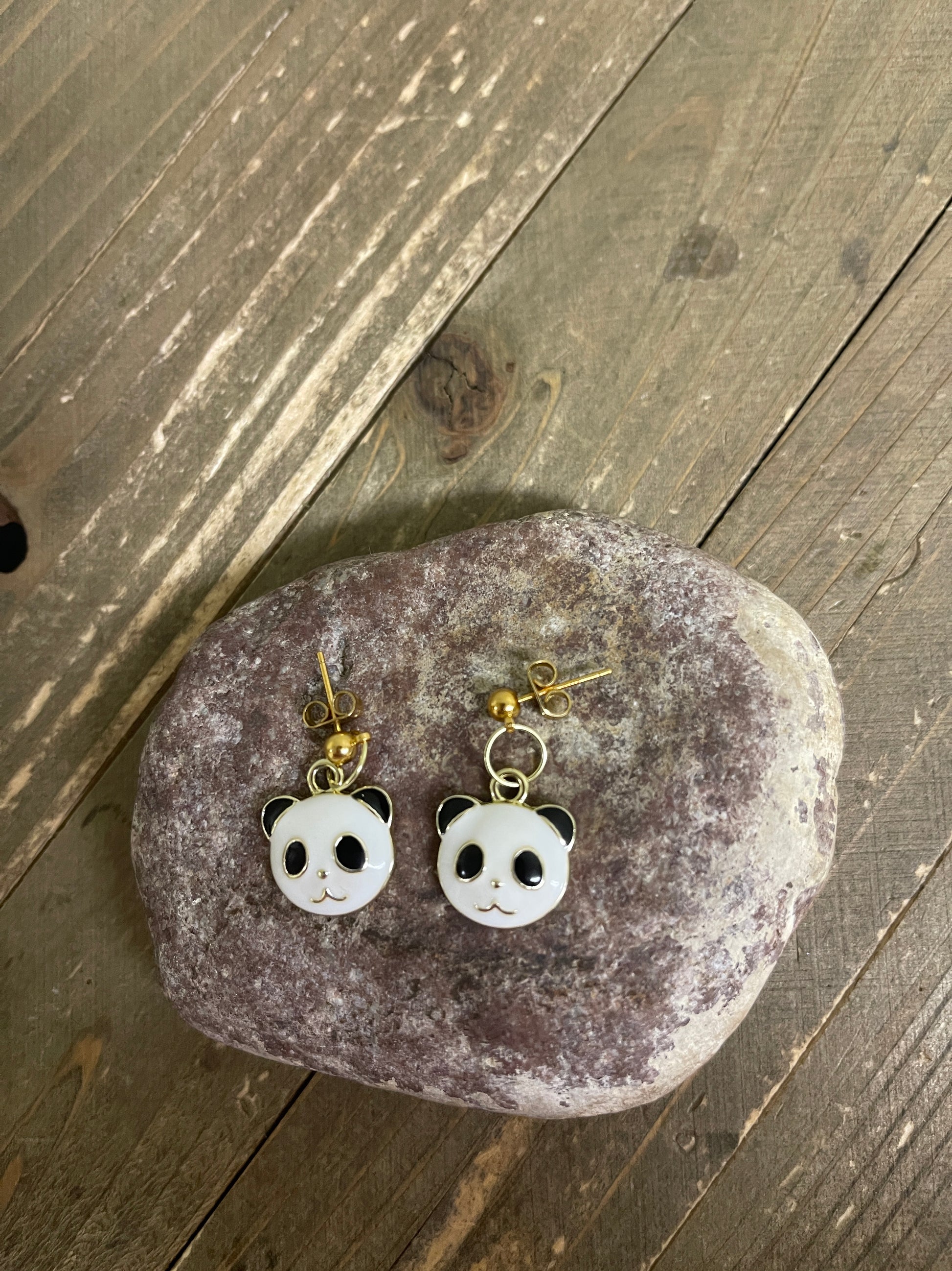 Panda Face Enamel charm Gold Ball Post EarringPink tiful of LOVE