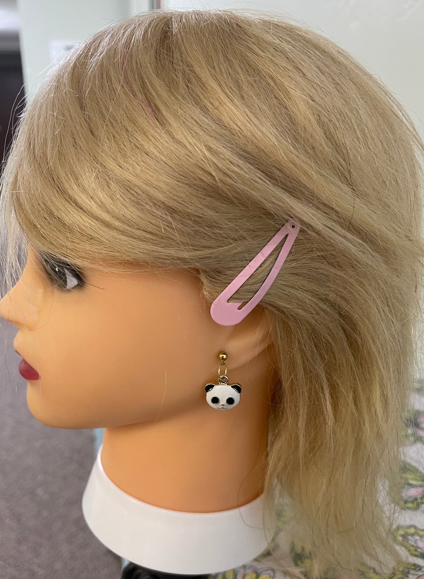 Panda Face Enamel charm Gold Ball Post EarringPink tiful of LOVE