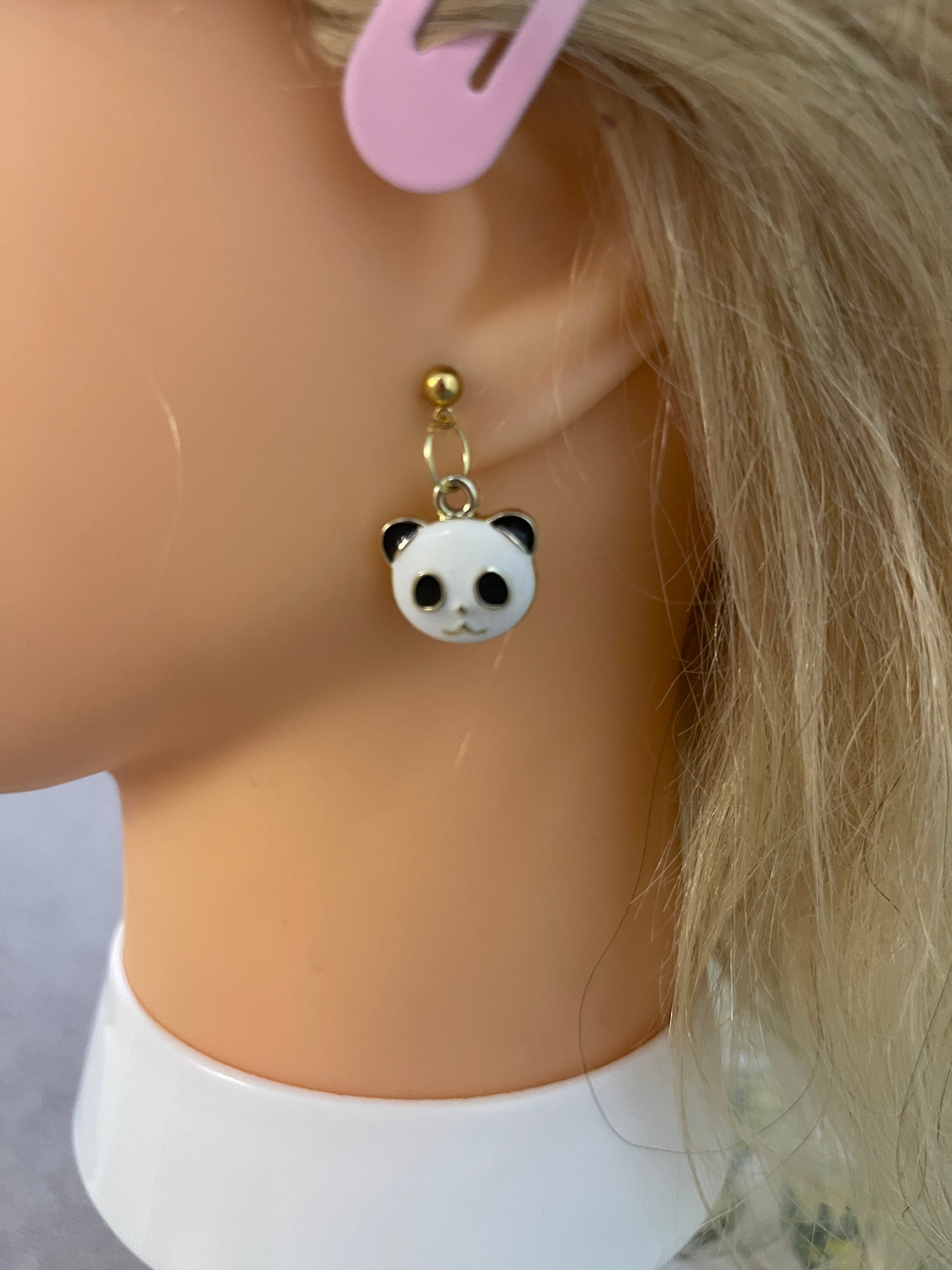 Panda Face Enamel charm Gold Ball Post EarringPink tiful of LOVE