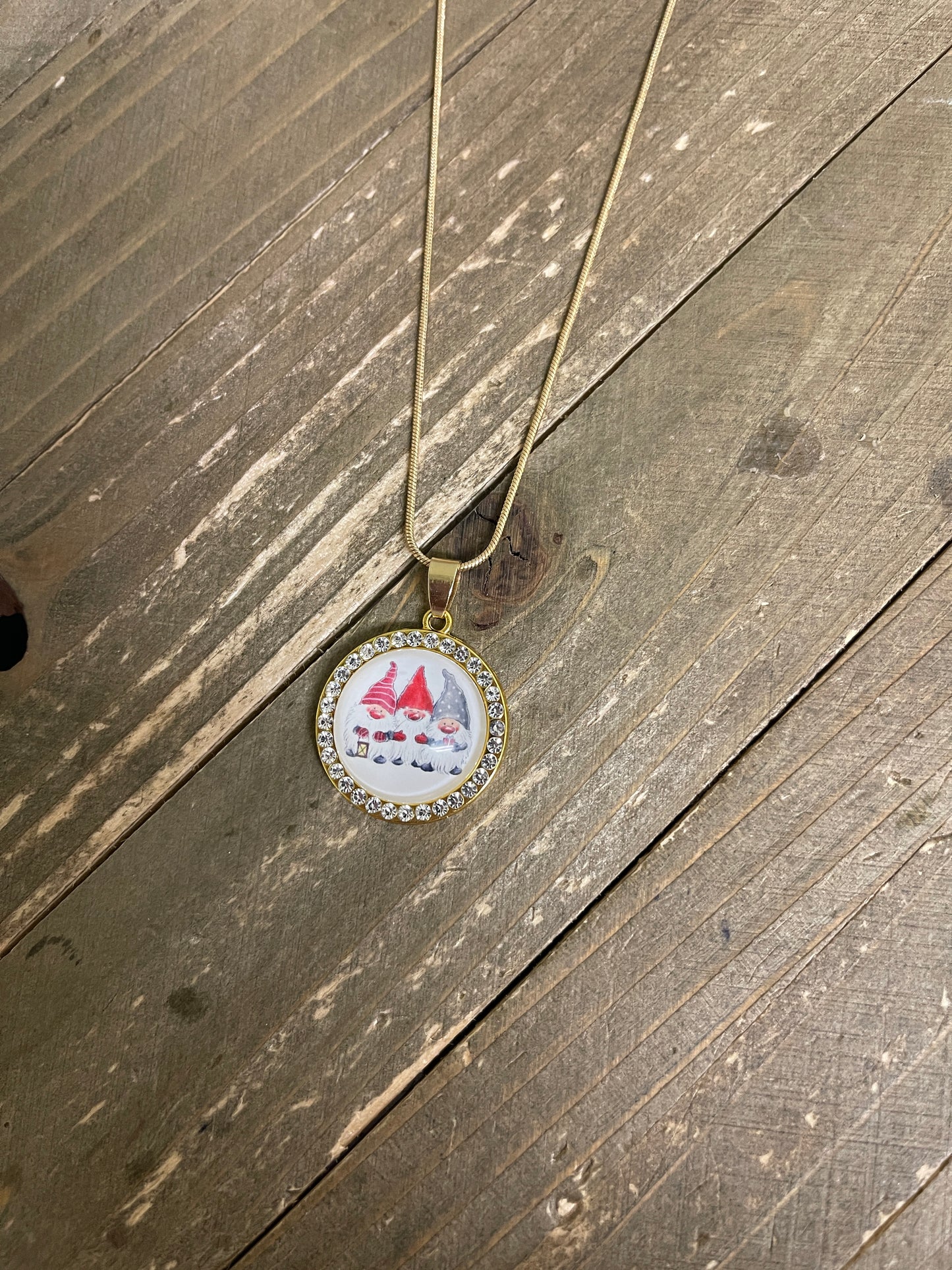 Gnome for the Holiday; charming gnome Cabochon Pendant; Gold chain NecklacePink tiful of LOVE