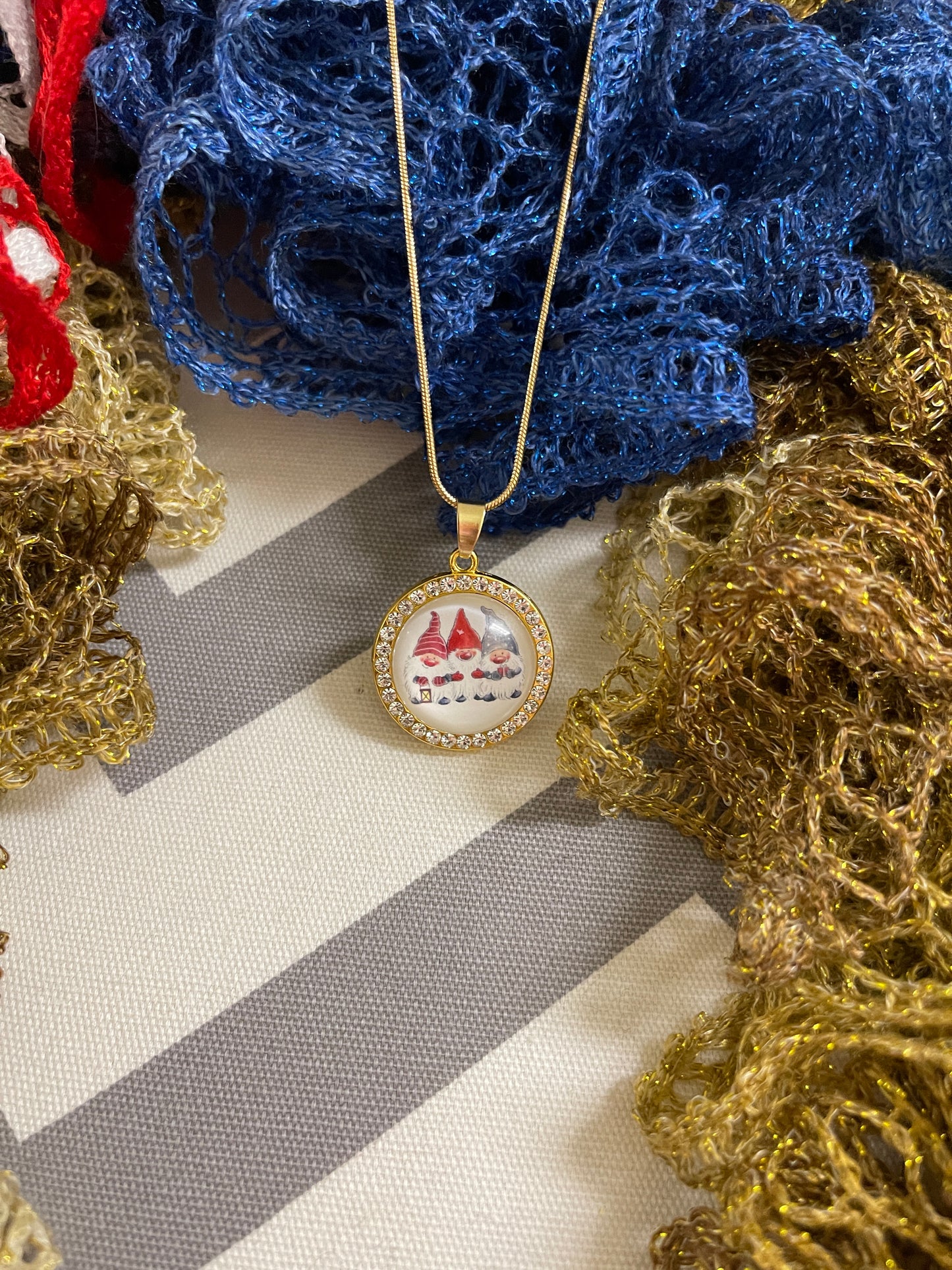 Gnome for the Holiday; charming gnome Cabochon Pendant; Gold chain NecklacePink tiful of LOVE