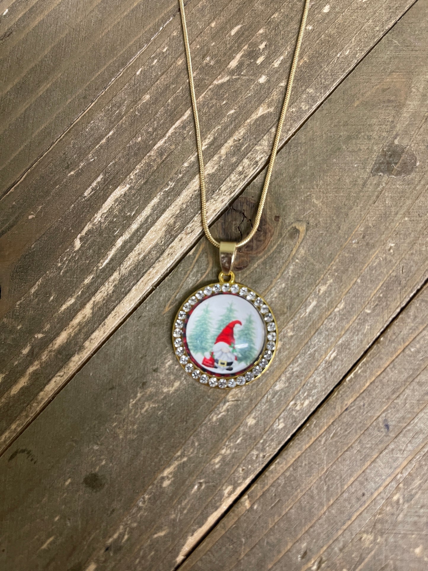 Gnome for the Holiday Cabochon Pendant on a Gold chain Necklace-3Pink tiful of LOVE