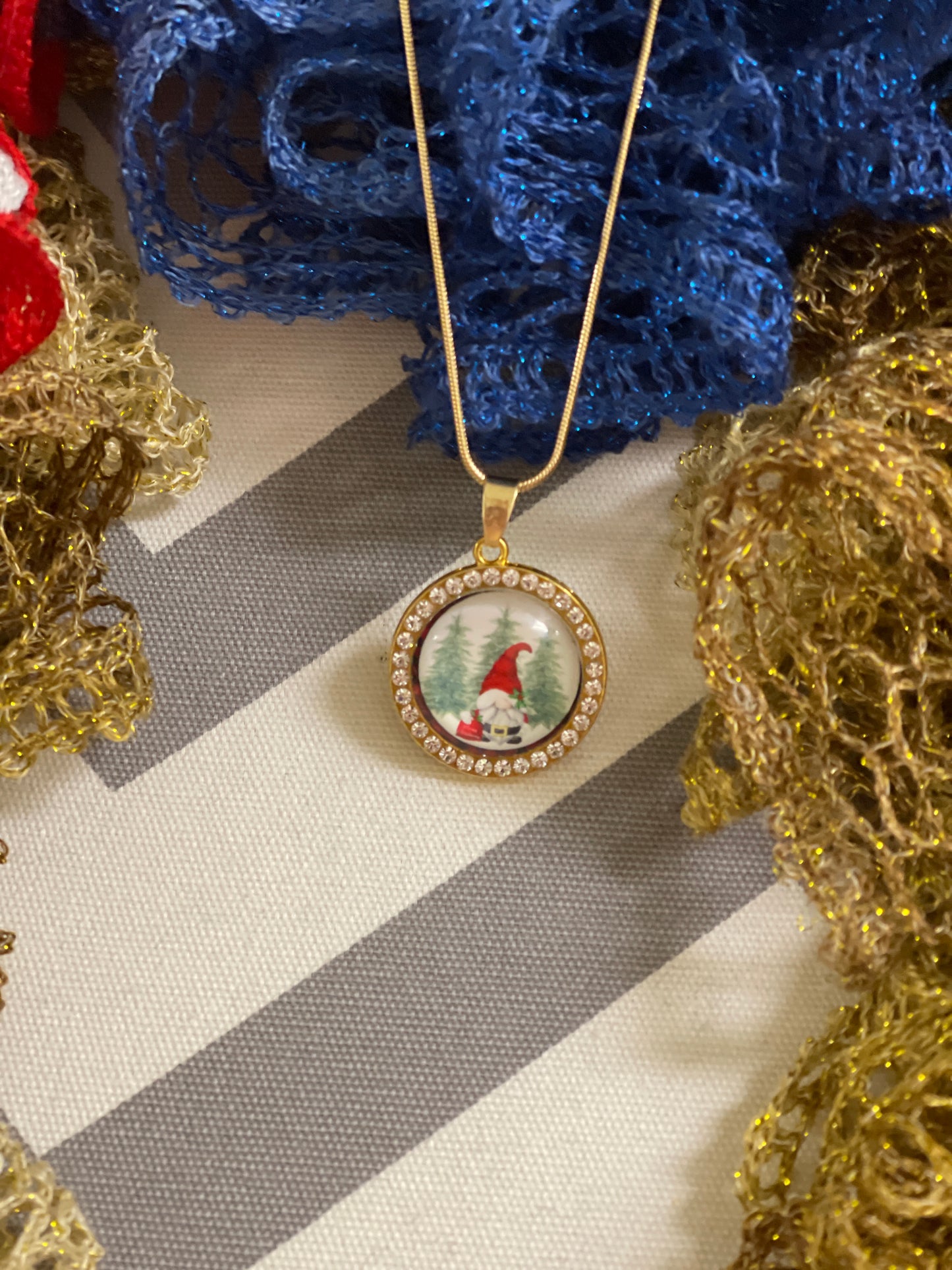 Gnome for the Holiday Cabochon Pendant on a Gold chain Necklace-3Pink tiful of LOVE