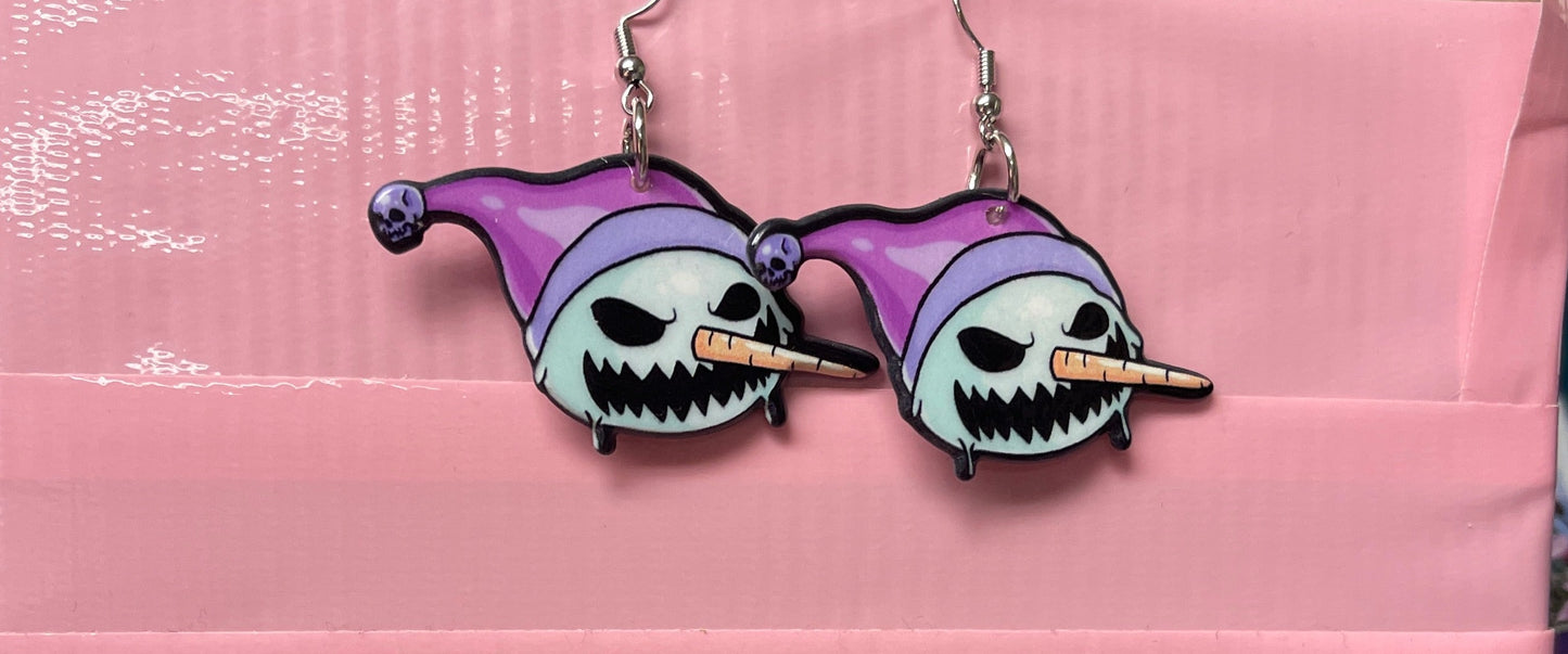 Creepy Scary Snowman Wire EarringPink tiful of LOVE